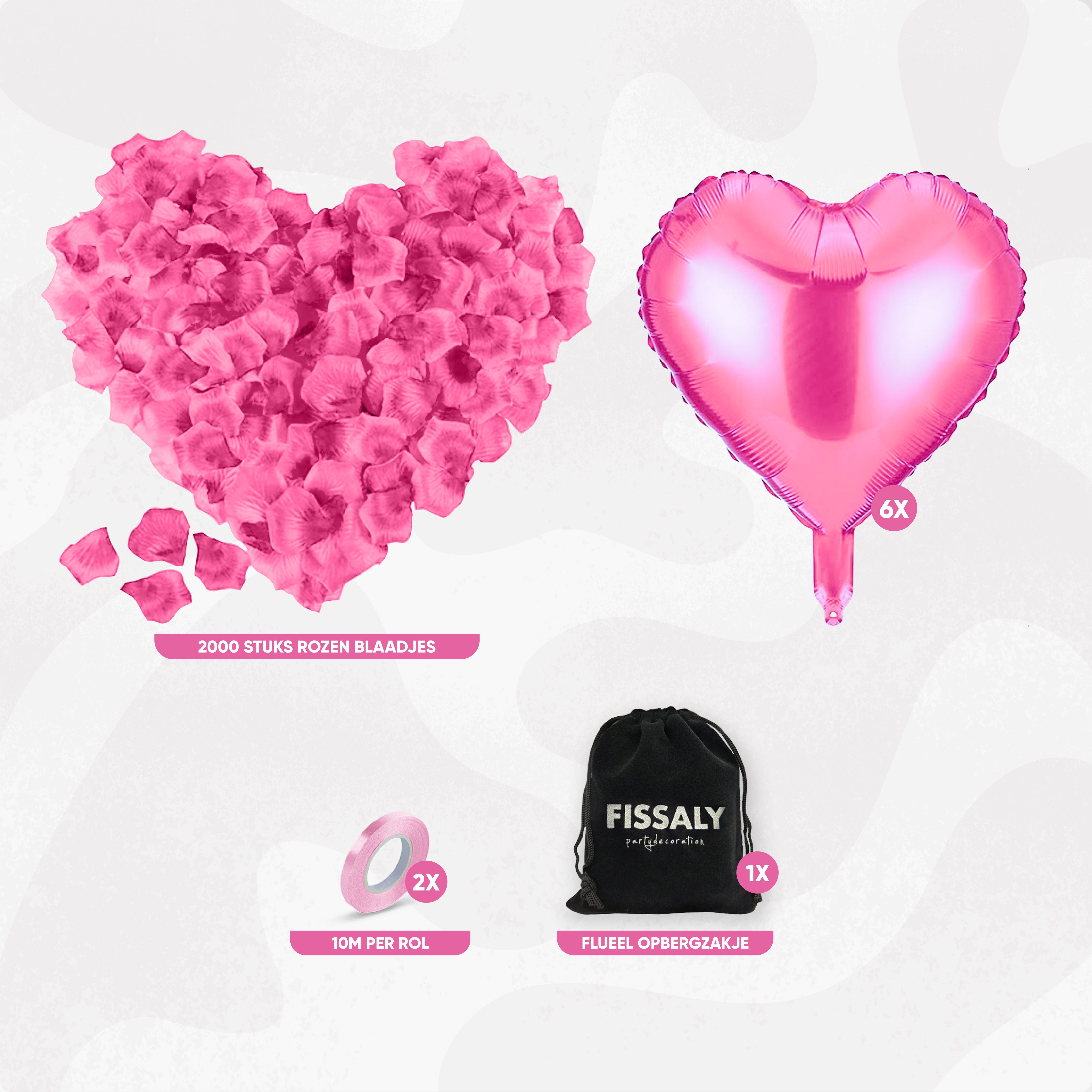 Roze Rozenblaadjes & Hartjes Ballonnen