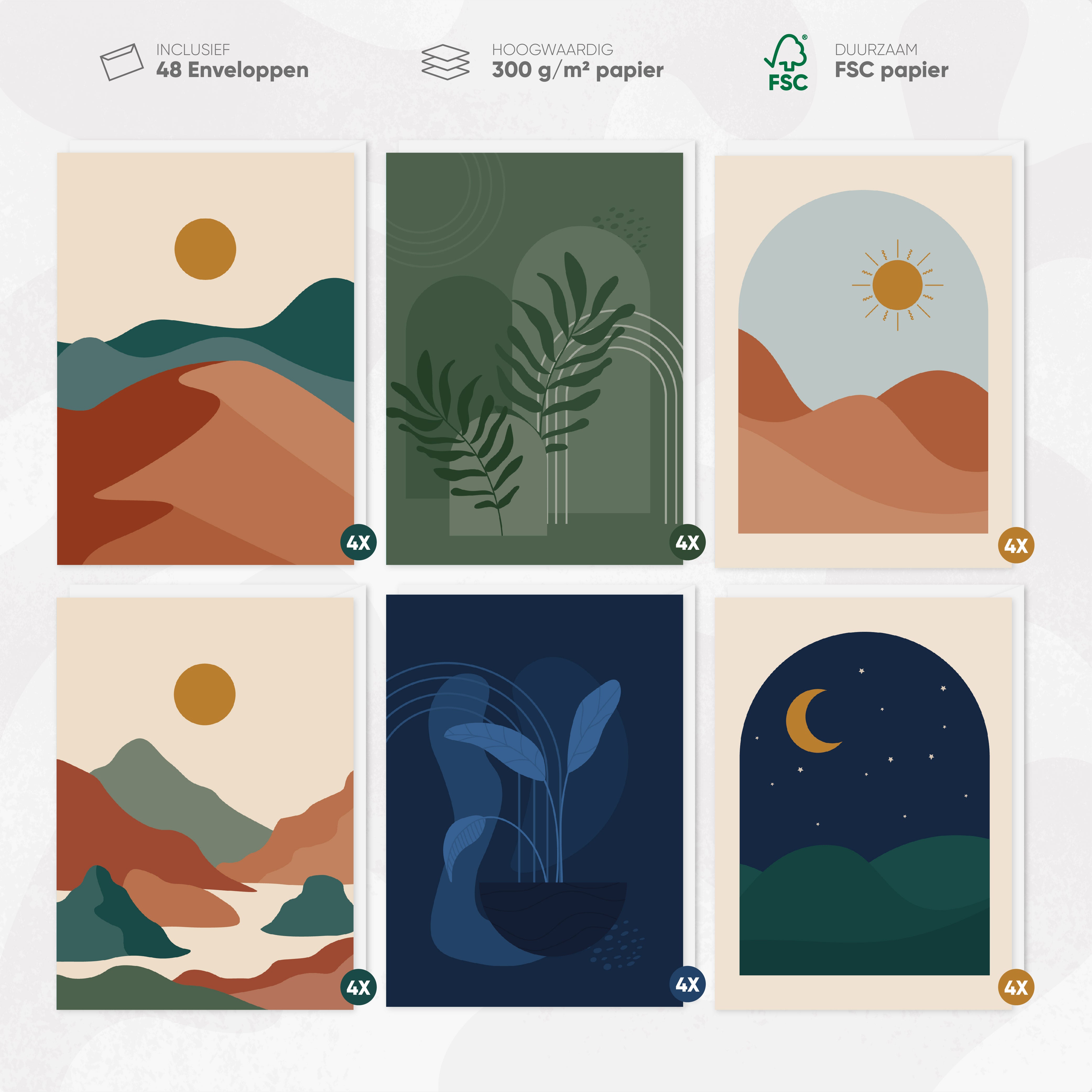 48 Stuks Wenskaarten Trendy