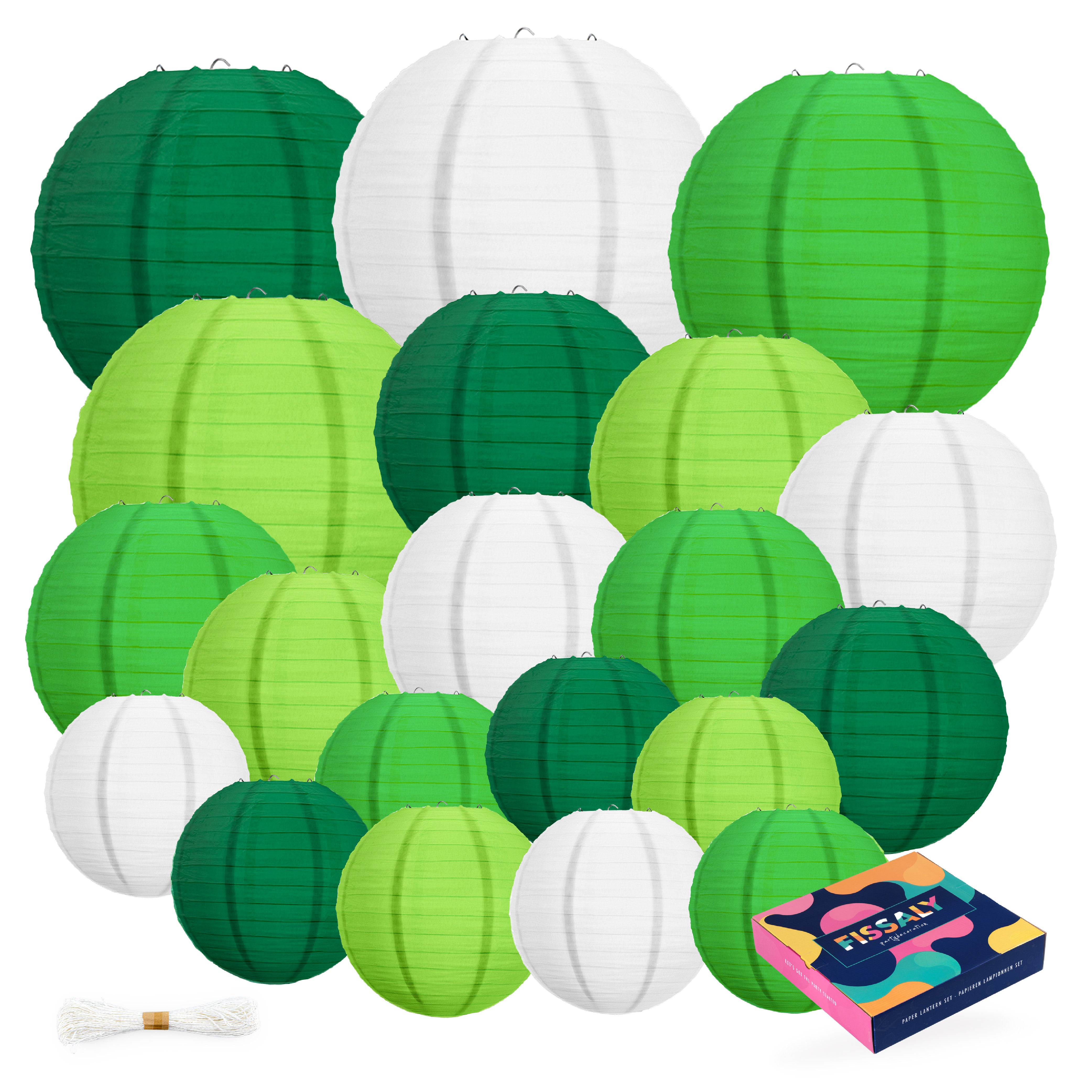 20 Stuks Lampionnen Set Versiering Groen & Wit