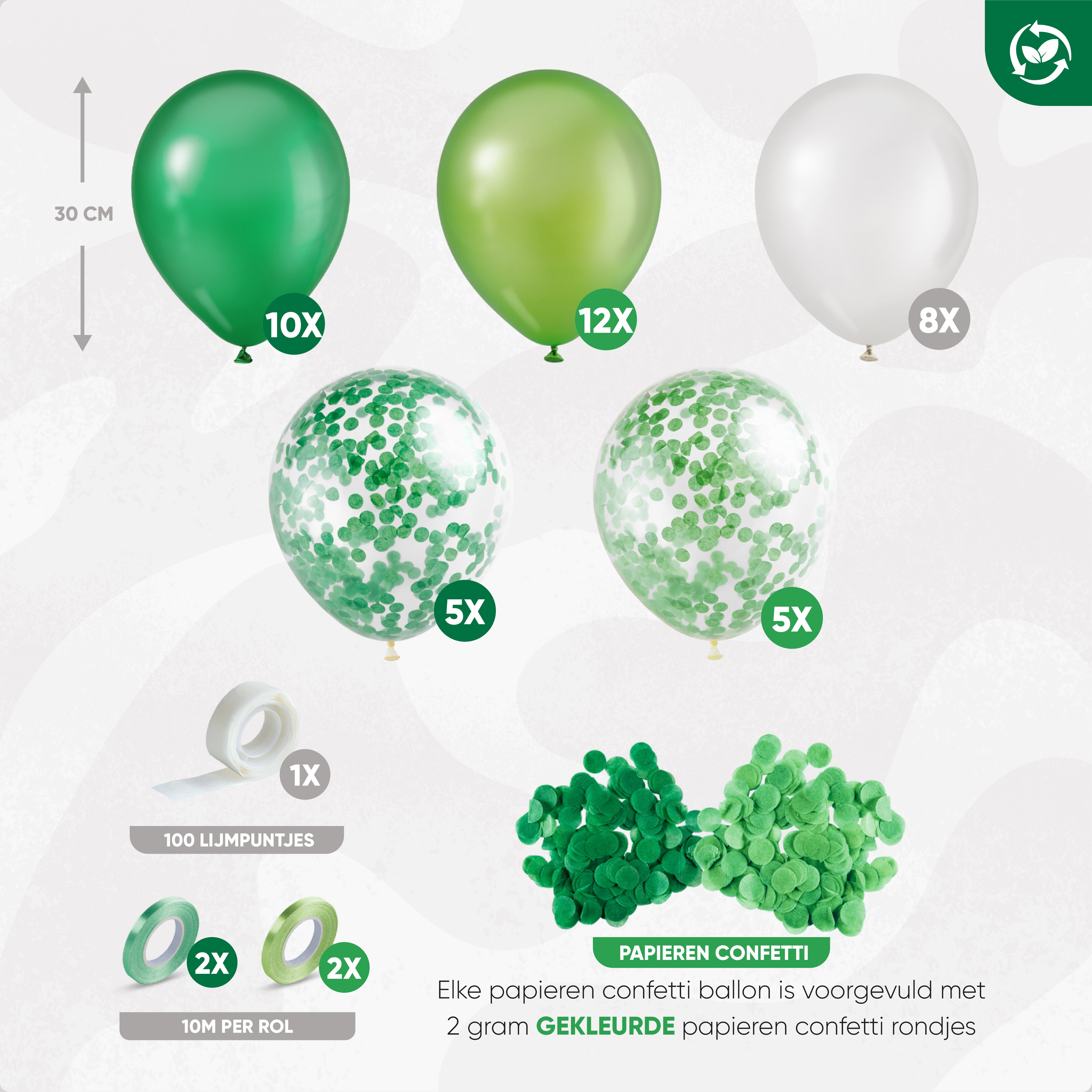 40 Stuks Groen, Wit & Donkergroen Ballonnen