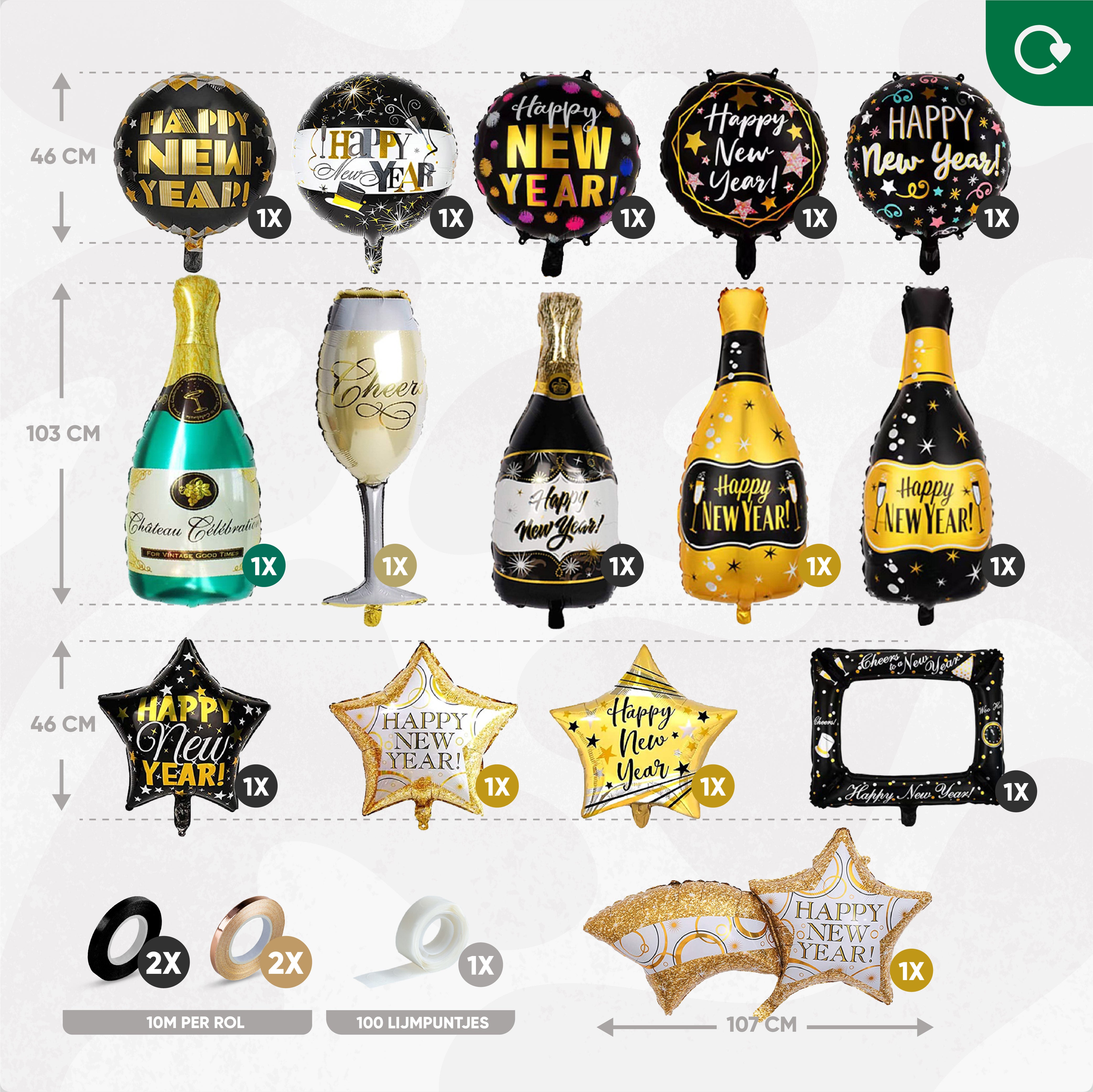 15 Stuks Oud & Nieuw Folieballonnen