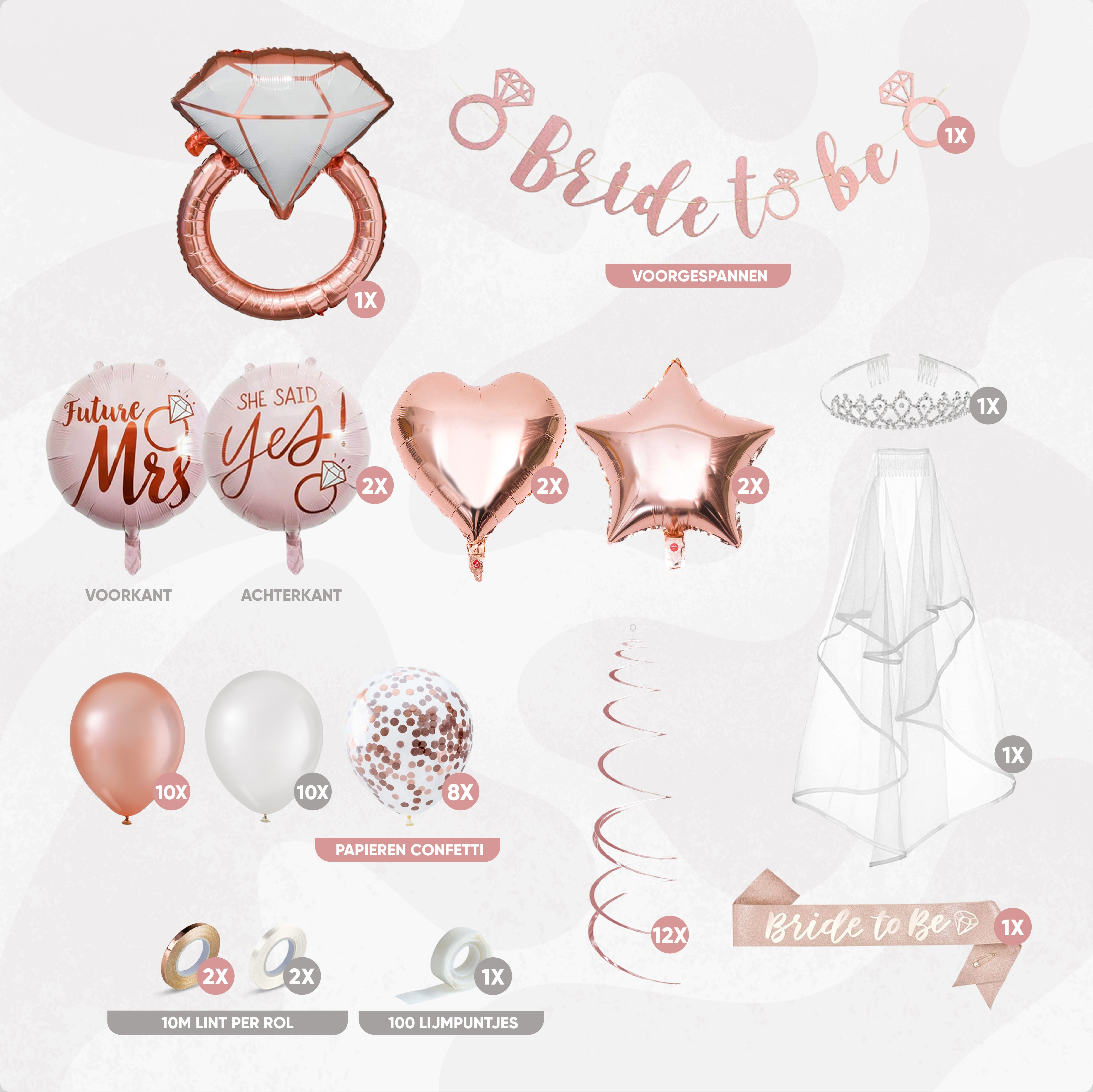 Bride To Be Feestpakket Medium Rose Goud & Wit