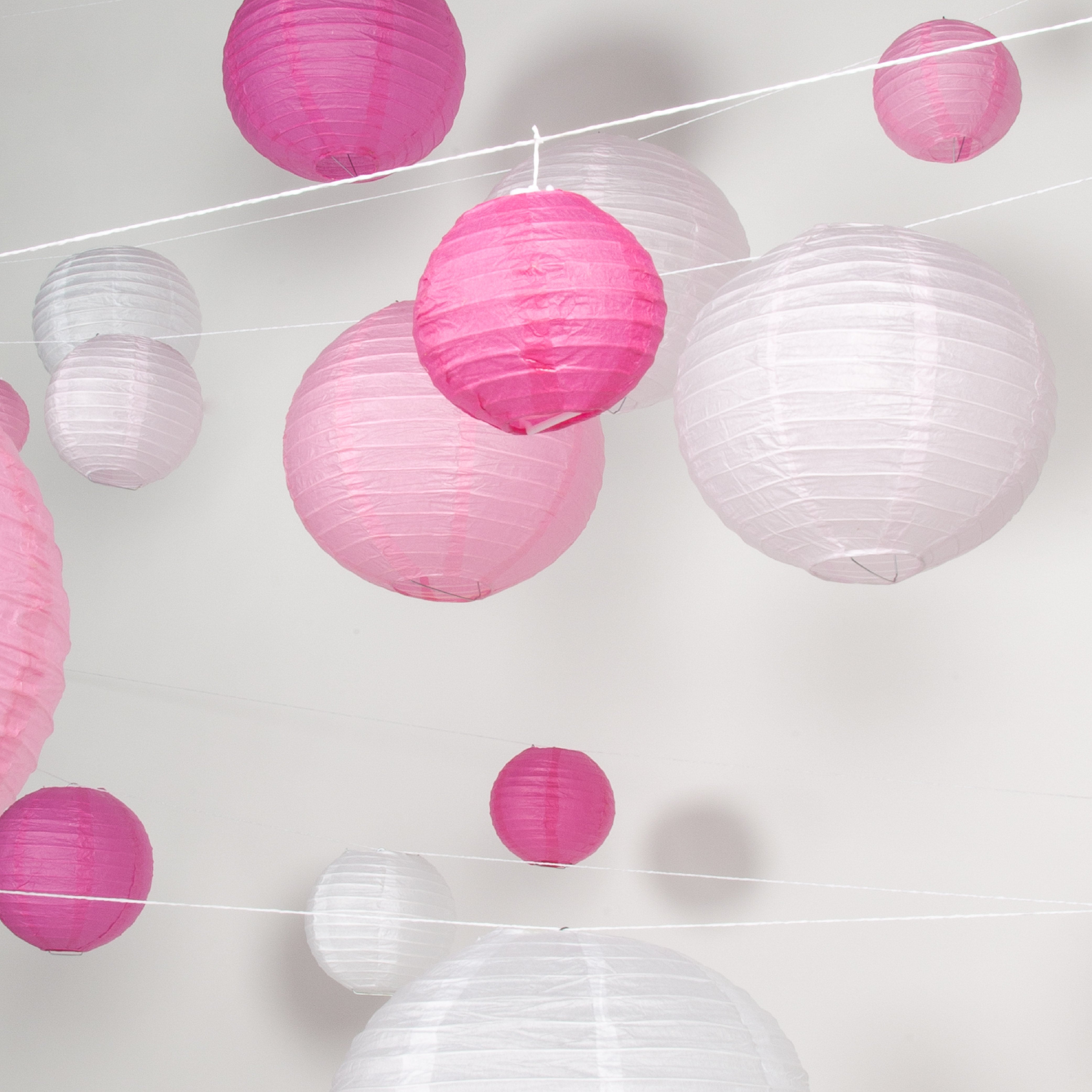 20 Stuks Lampionnen Set Versiering Roze & Wit