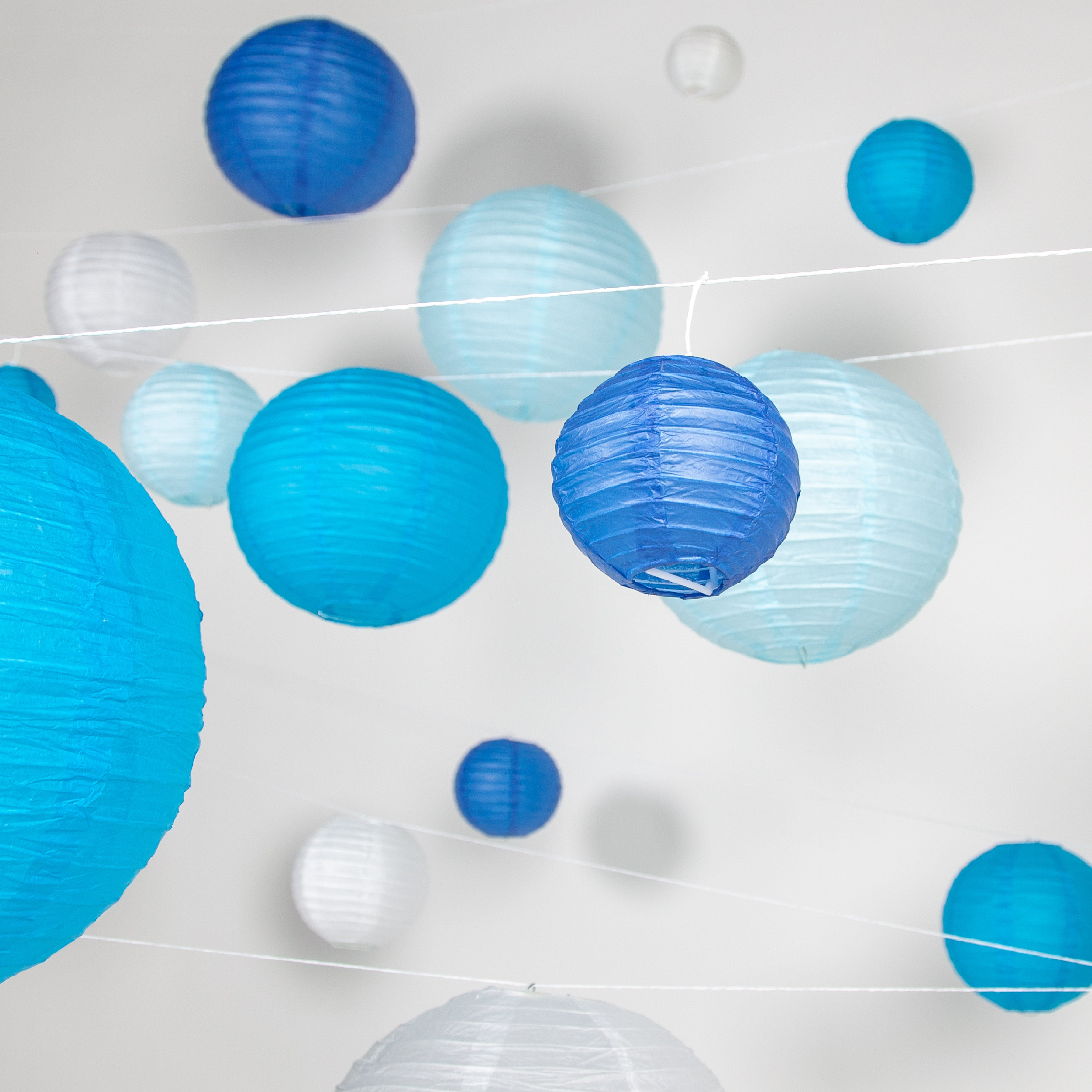 20 Stuks Lampionnen Set Versiering Blauw & Wit