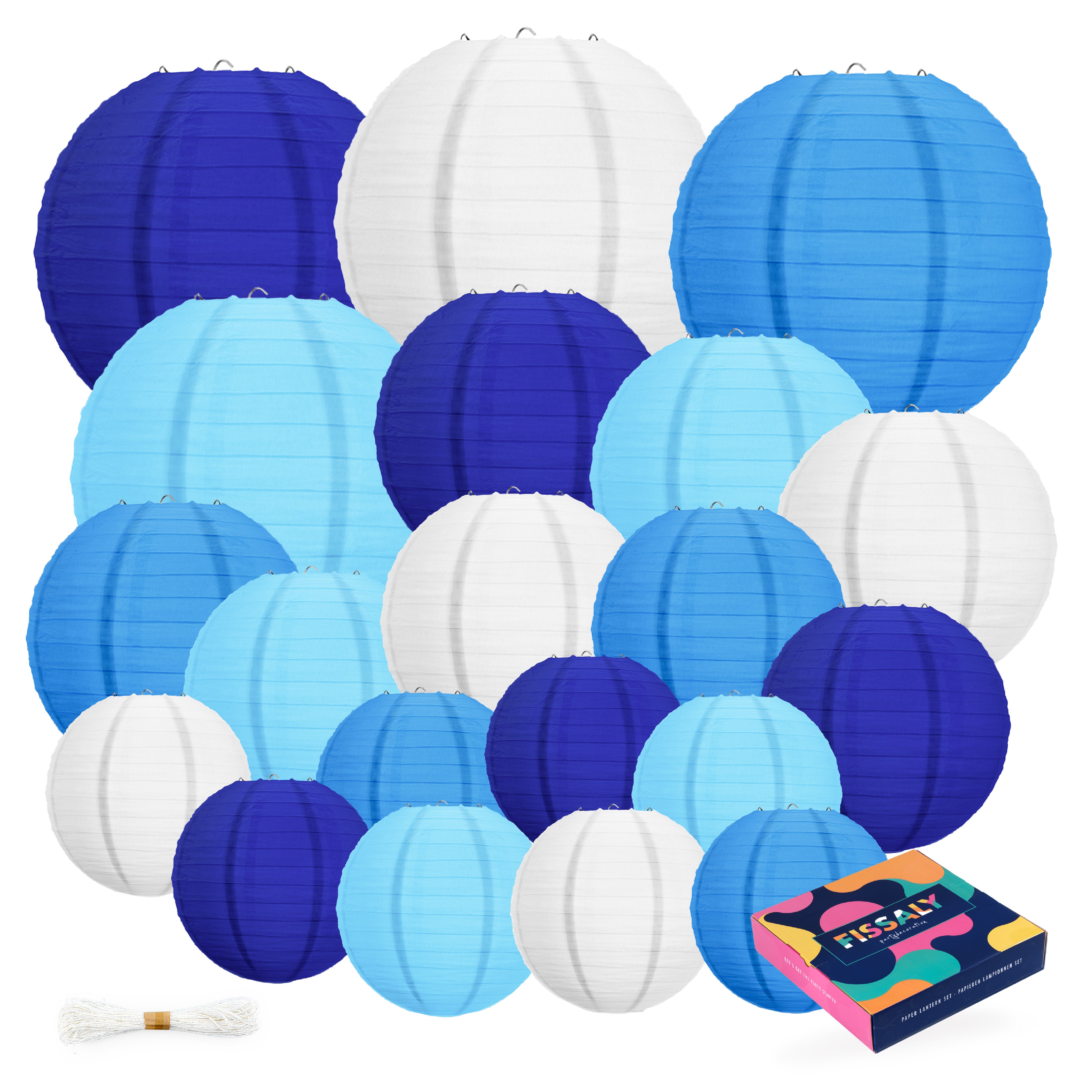 20 Stuks Lampionnen Set Versiering Blauw & Wit