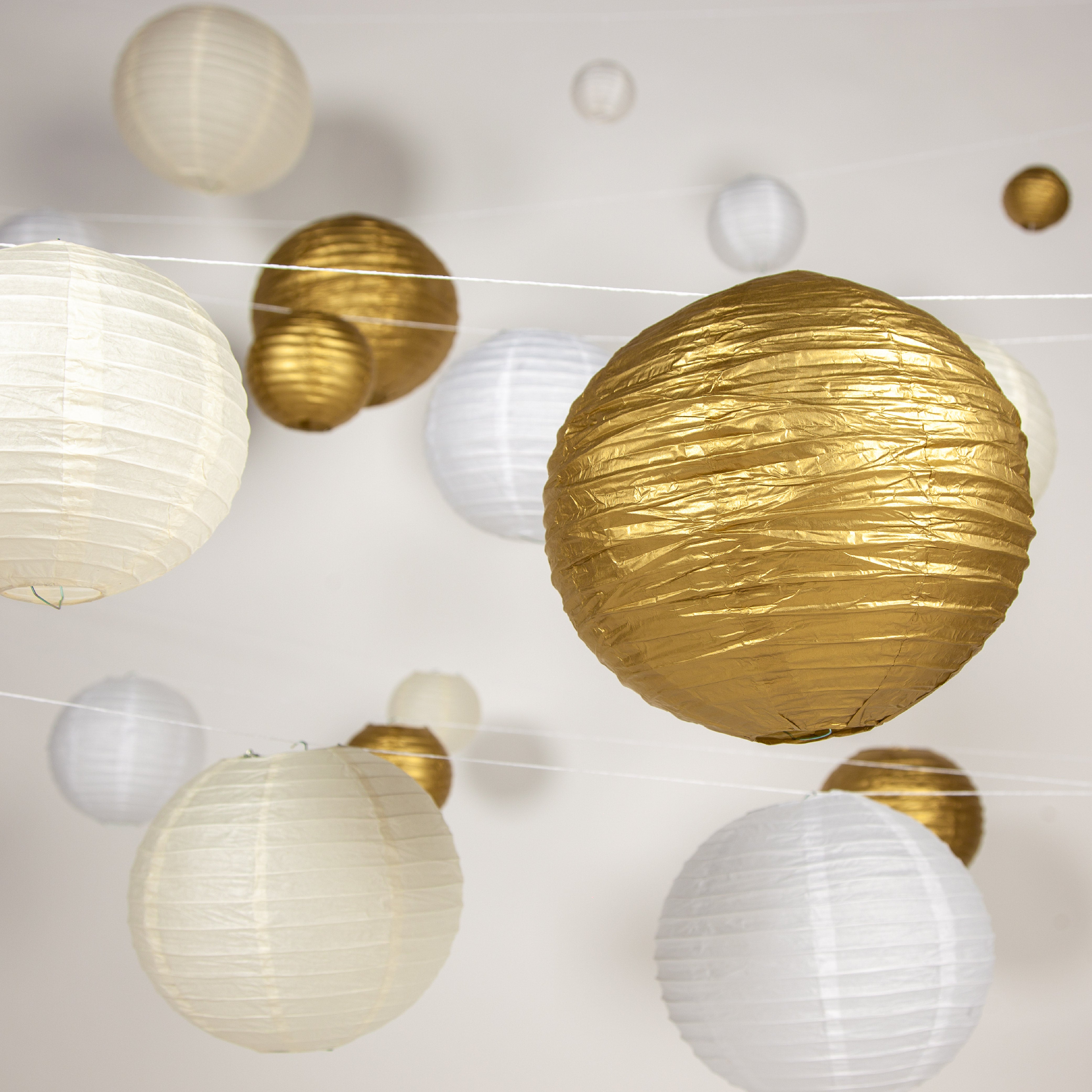 20 Stuks Lampionnen Set Versiering Goud, Beige & Wit