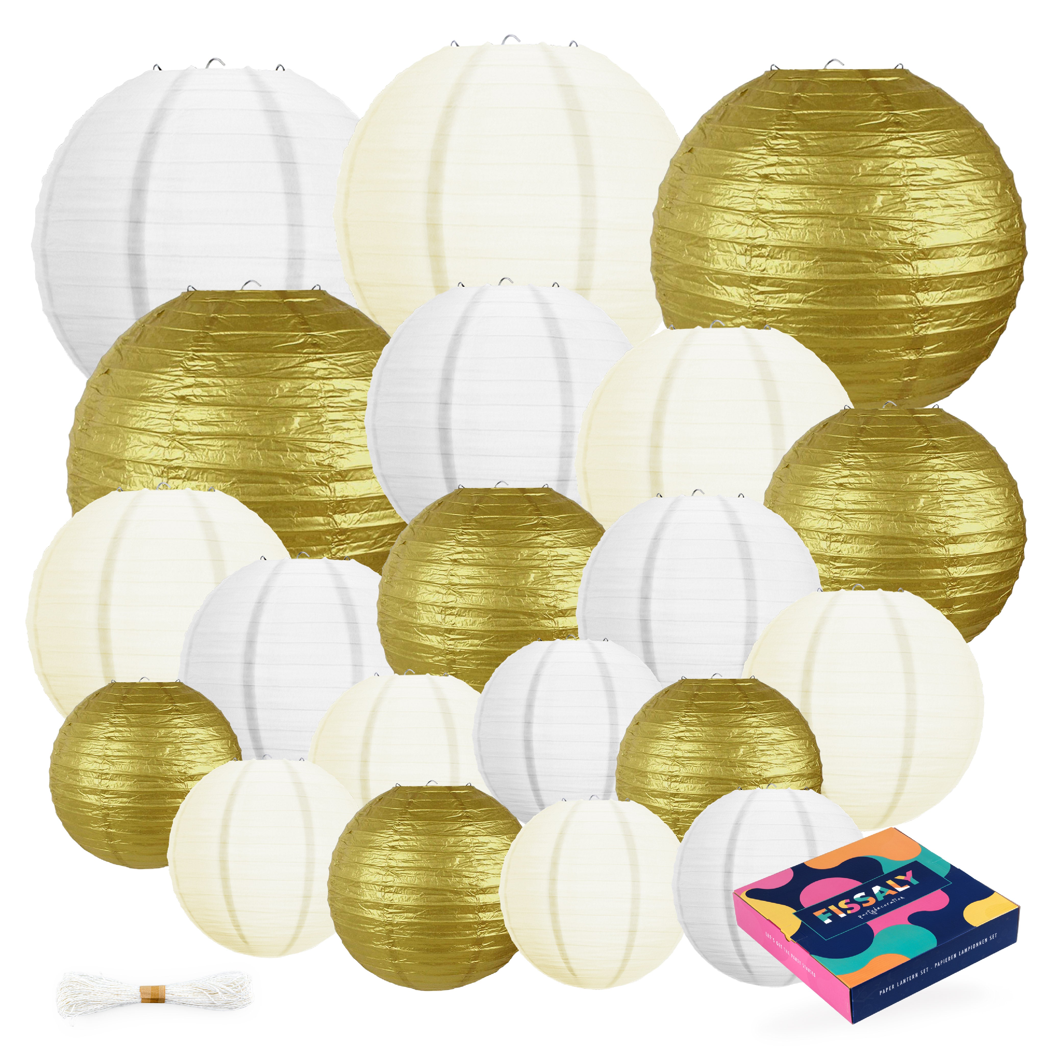 20 Stuks Lampionnen Set Versiering Goud, Beige & Wit