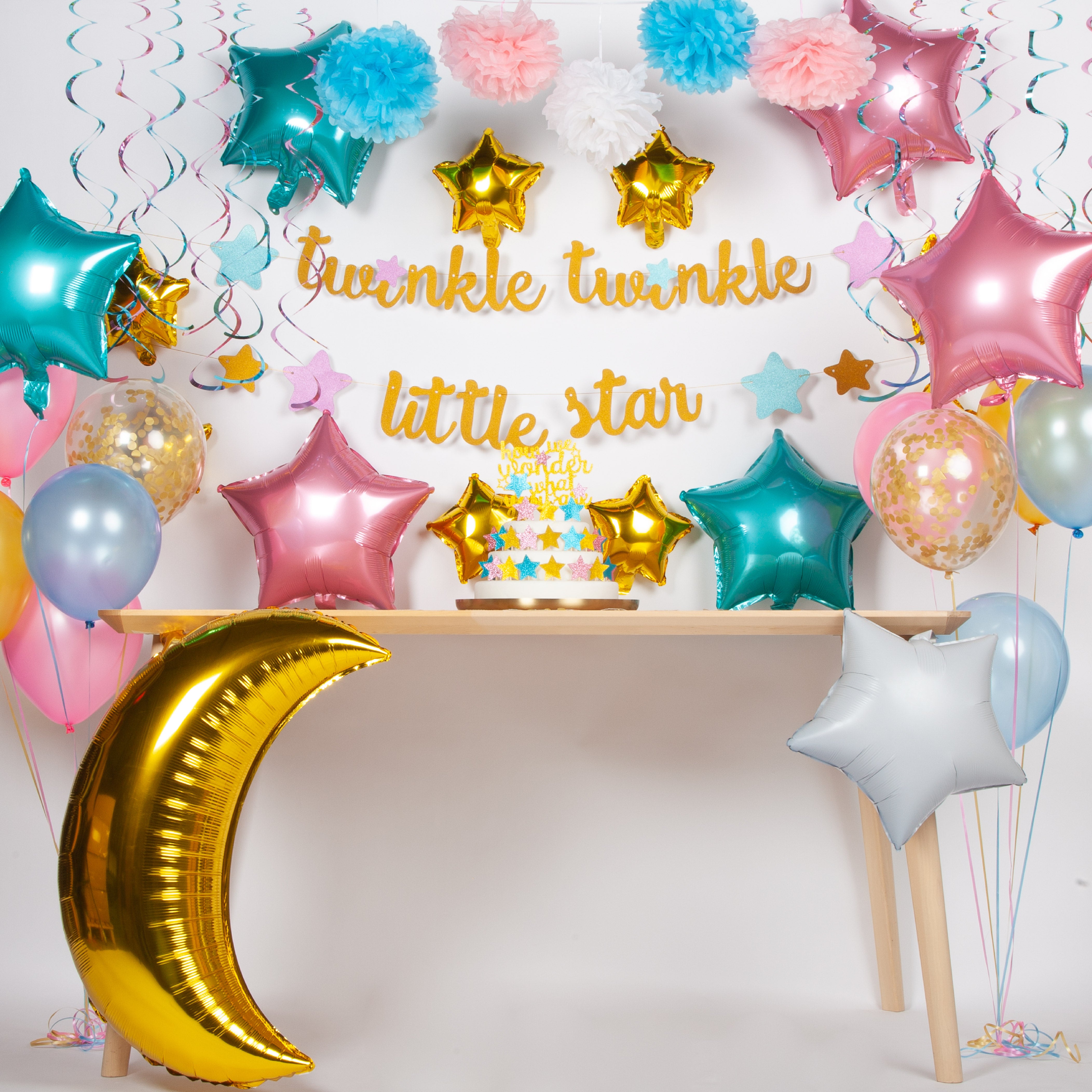 Twinkle Twinkle Little Star Gender Reveal Feestpakket Roze, Blauw, Wit & Goud