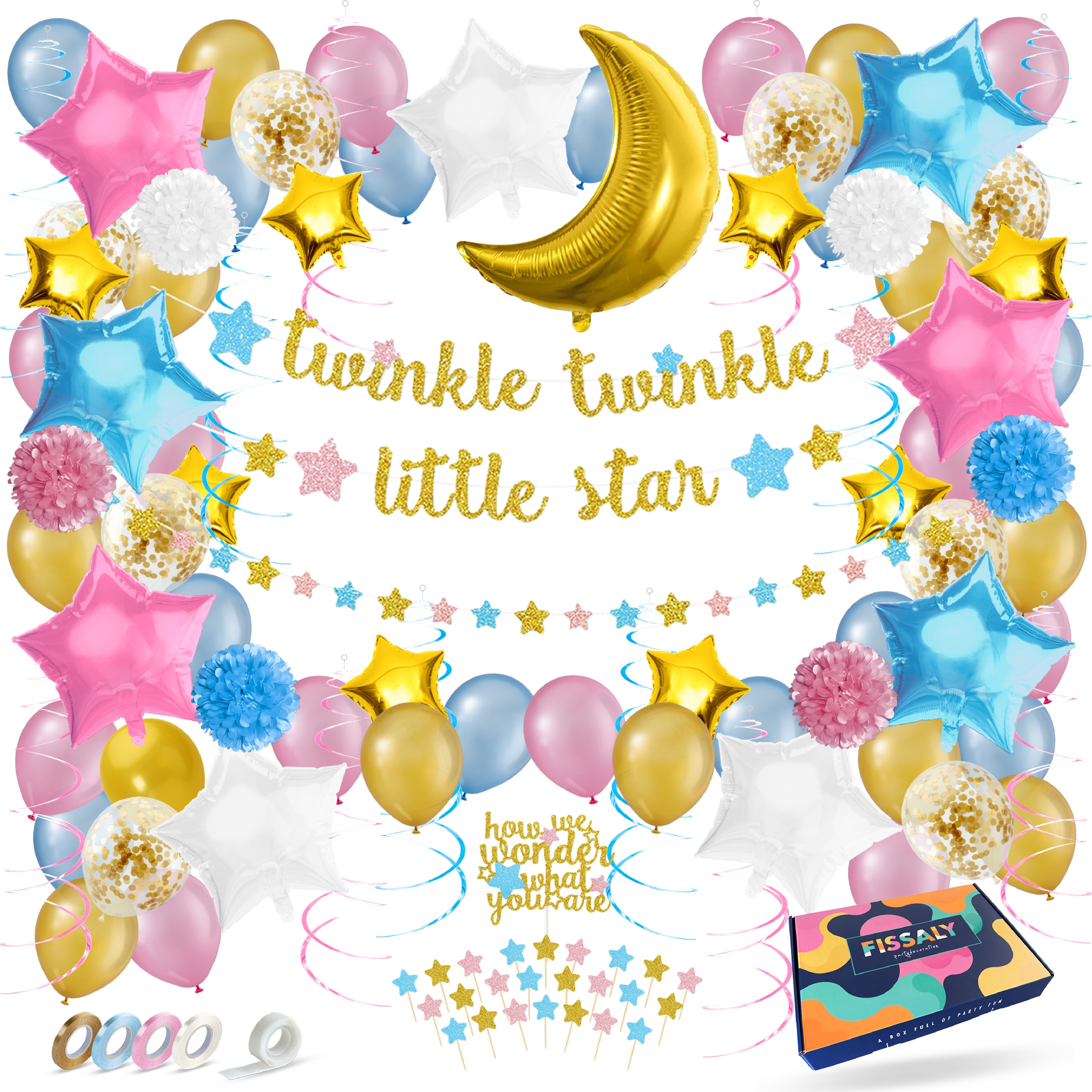 Twinkle Twinkle Little Star Gender Reveal Feestpakket Roze, Blauw, Wit & Goud