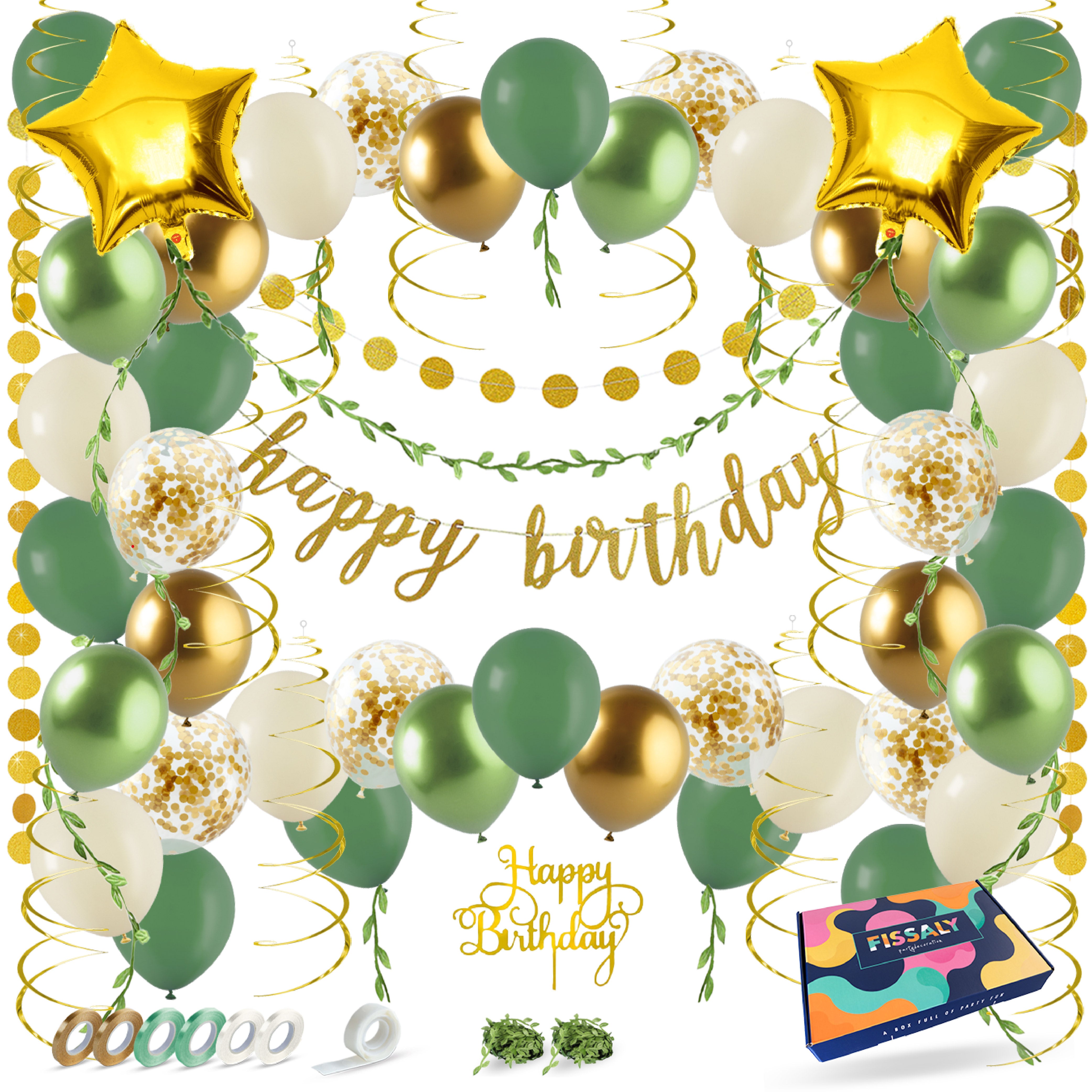 Happy Birthday Verjaardag Feestpakket Groen, Goud & Beige