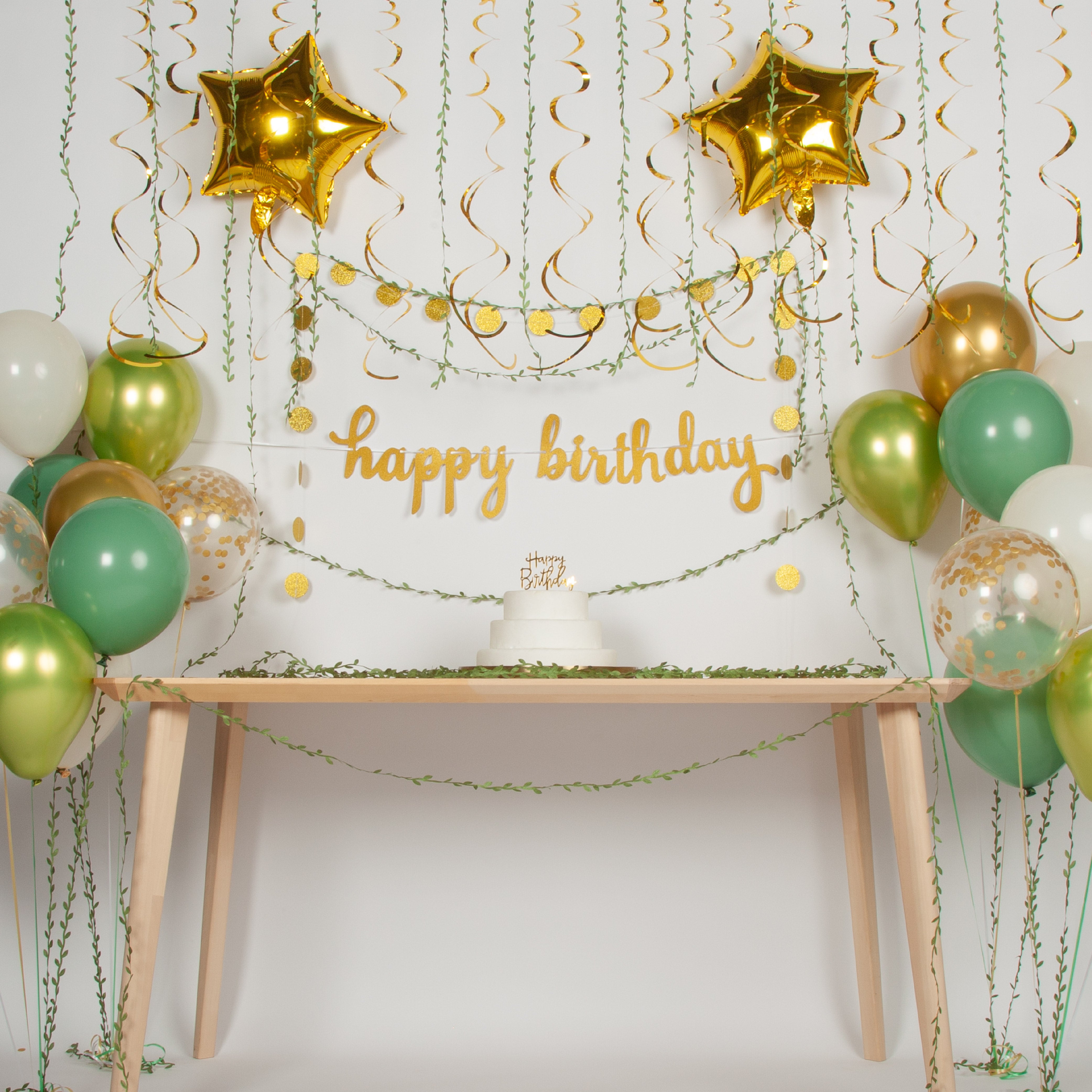 Happy Birthday Verjaardag Feestpakket Groen, Goud & Beige