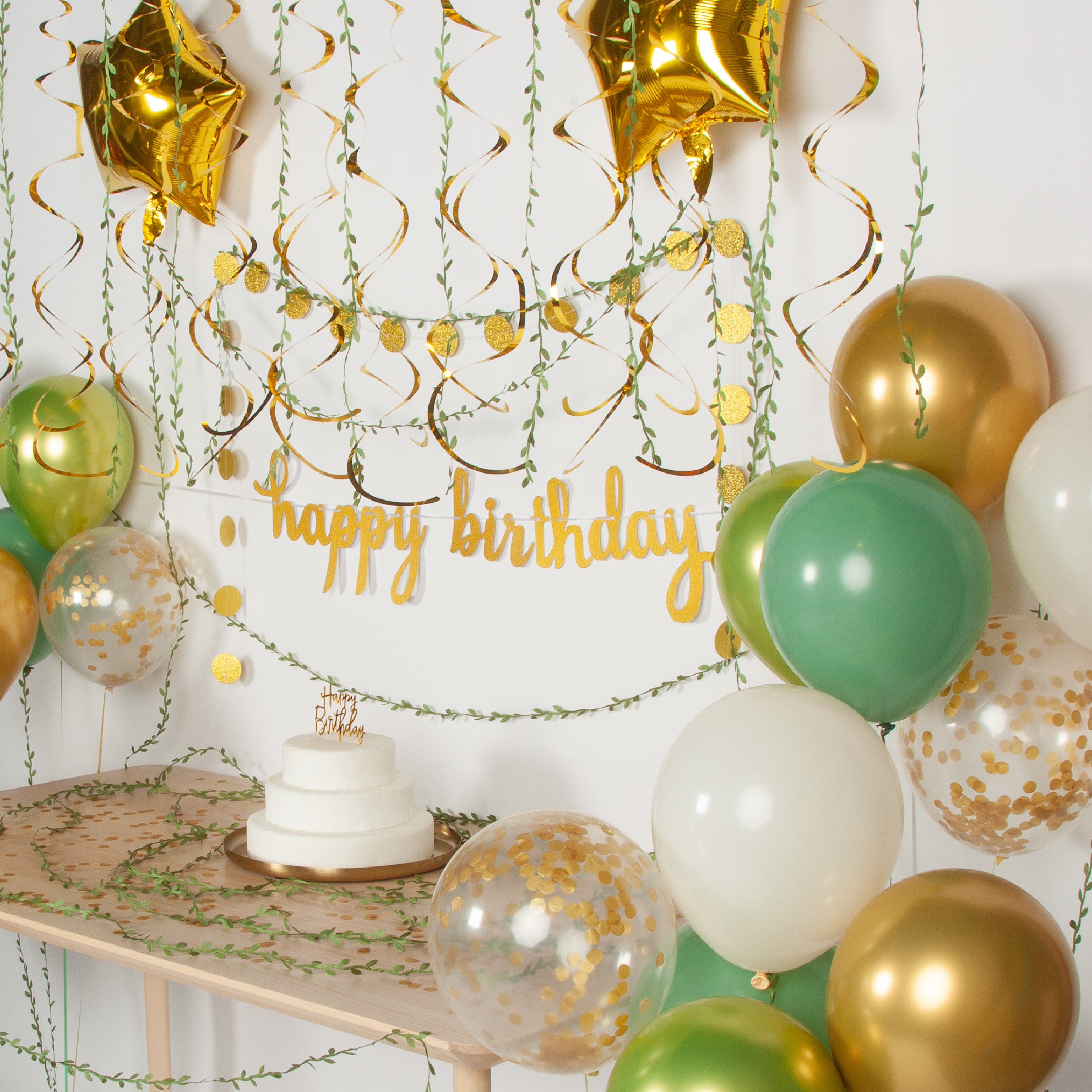 Happy Birthday Verjaardag Feestpakket Groen, Goud & Beige