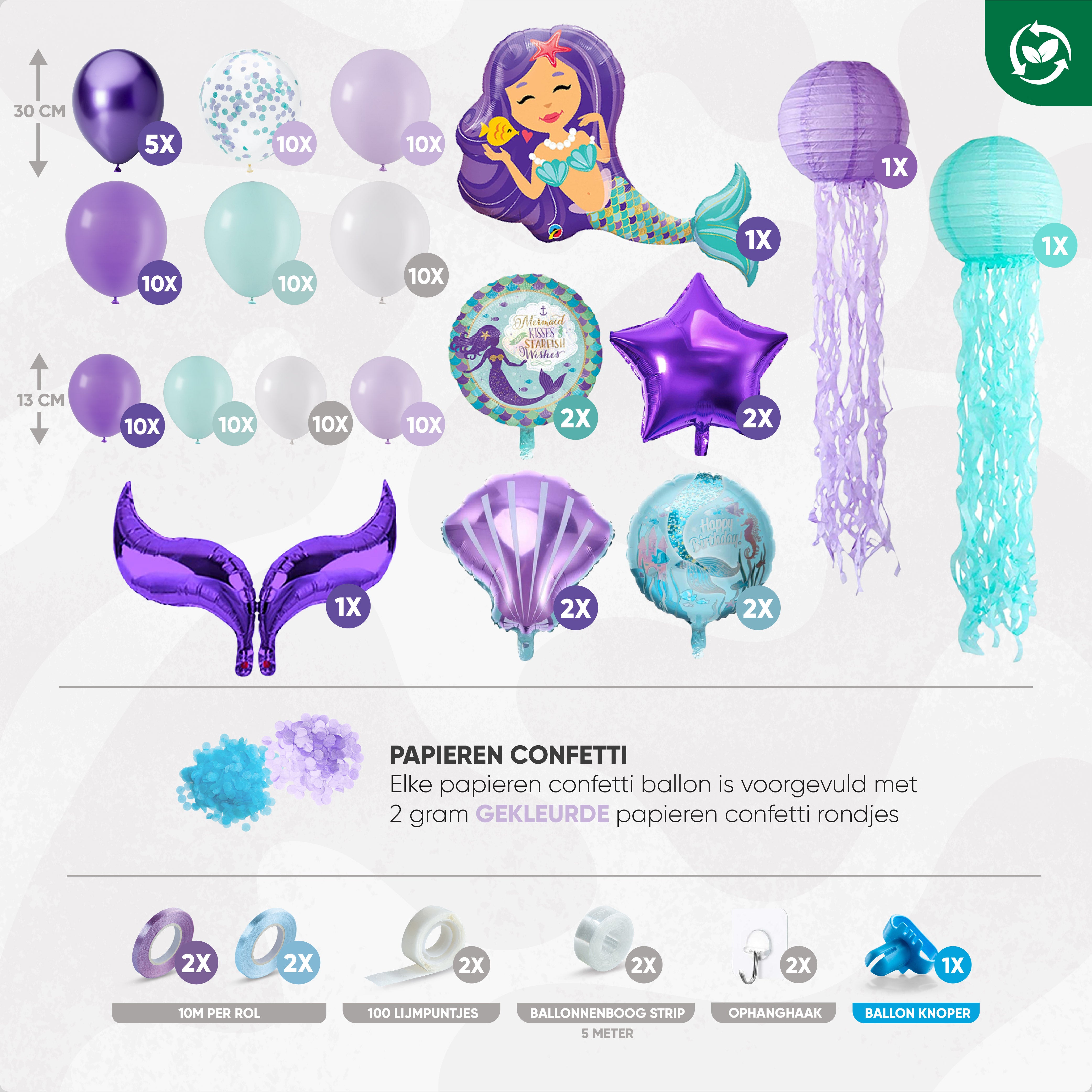 Zeemeermin Ballonnenboog Paars, Aqua Blauw & Wit