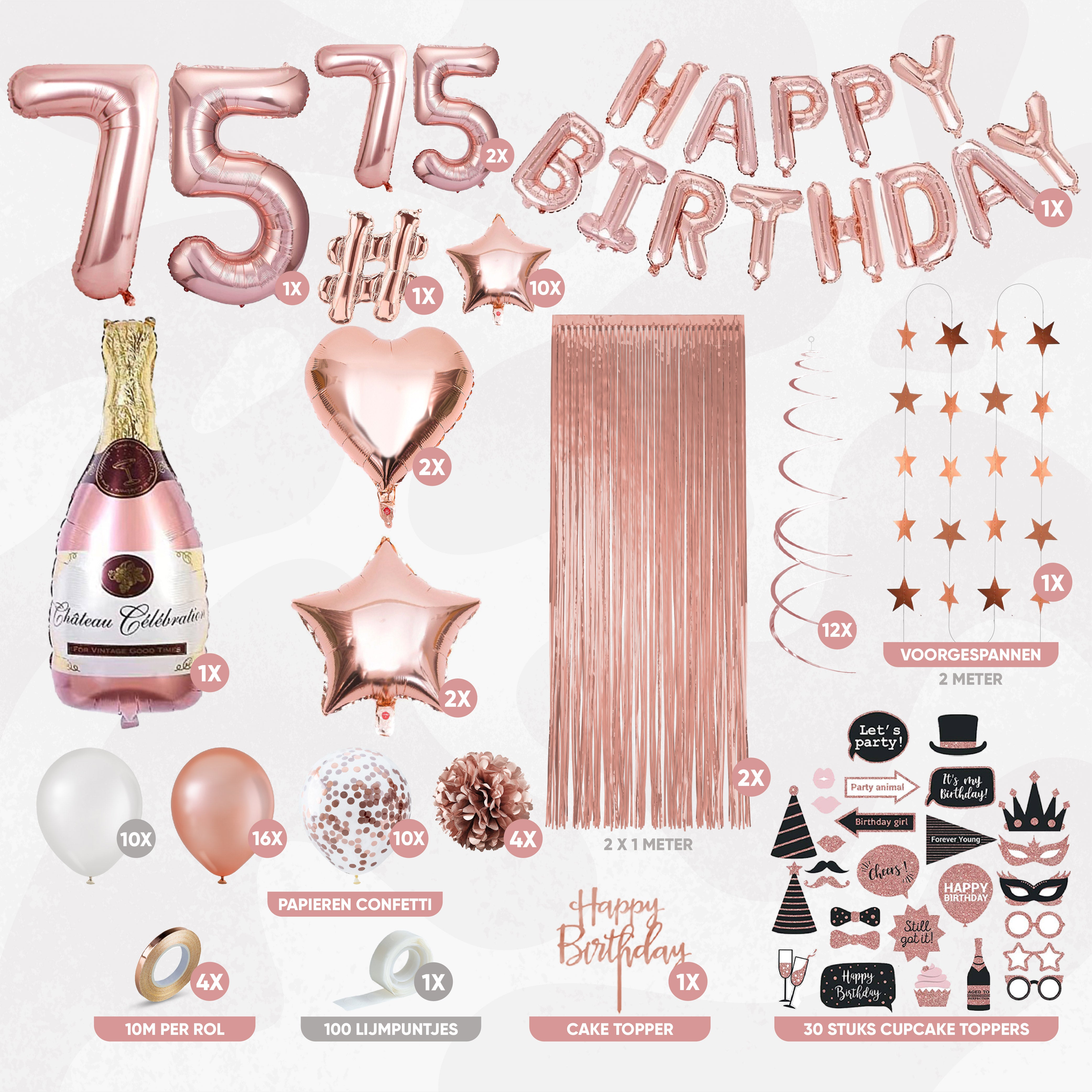 75 Jaar Leeftijd Feestpakket Rose Goud & Wit