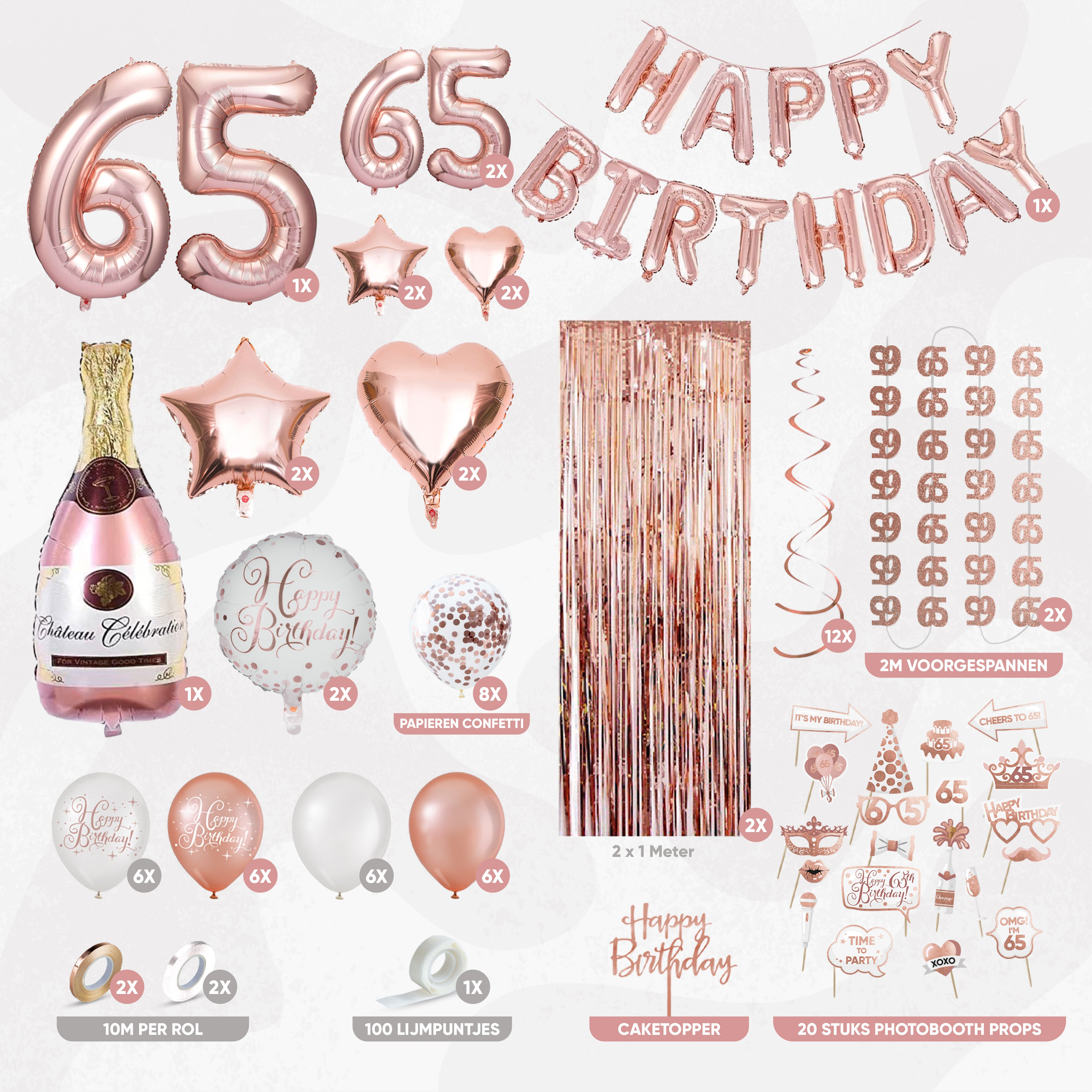 65 Jaar Leeftijd Feestpakket Rose Goud & Wit