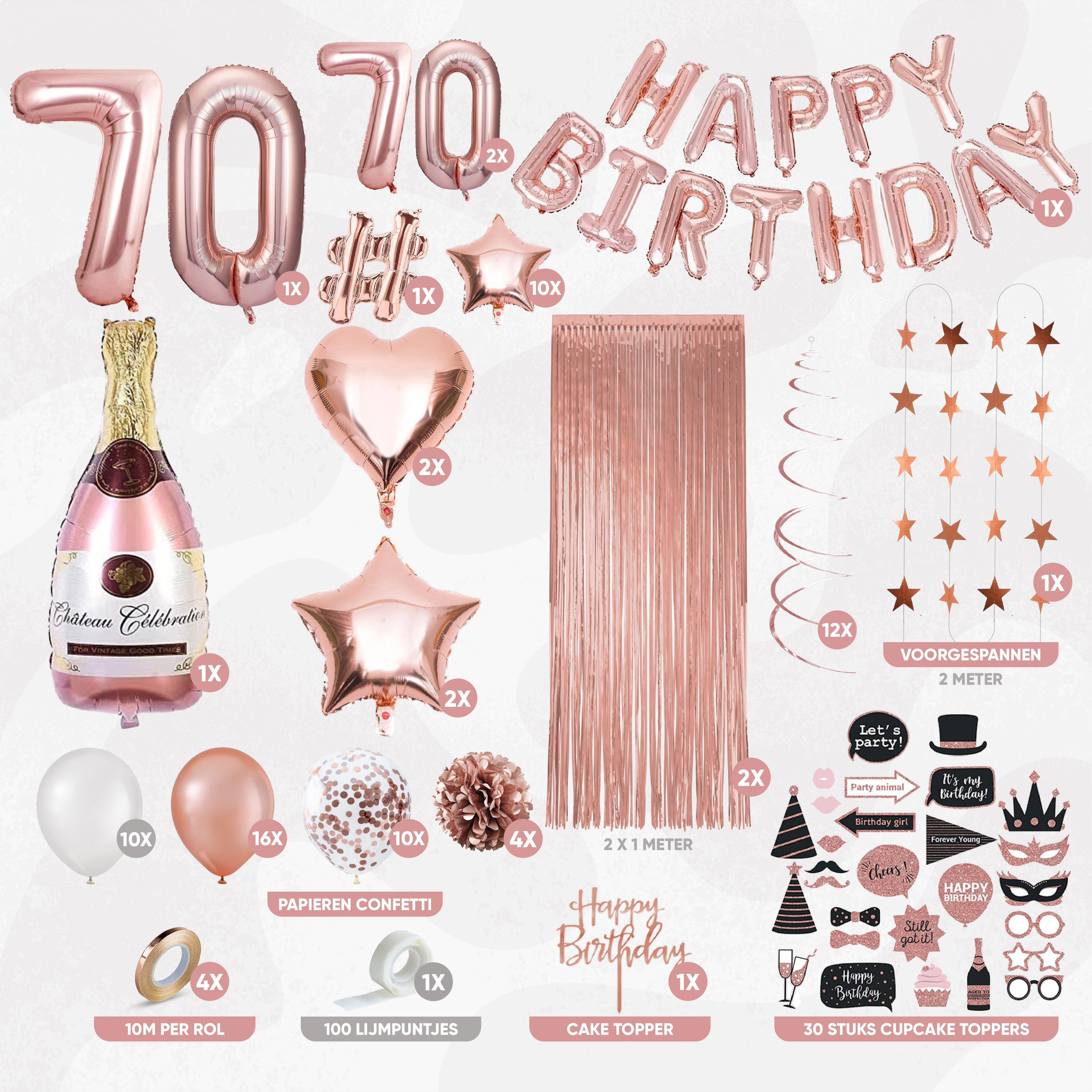 70 Jaar Leeftijd Feestpakket Rose Goud & Wit