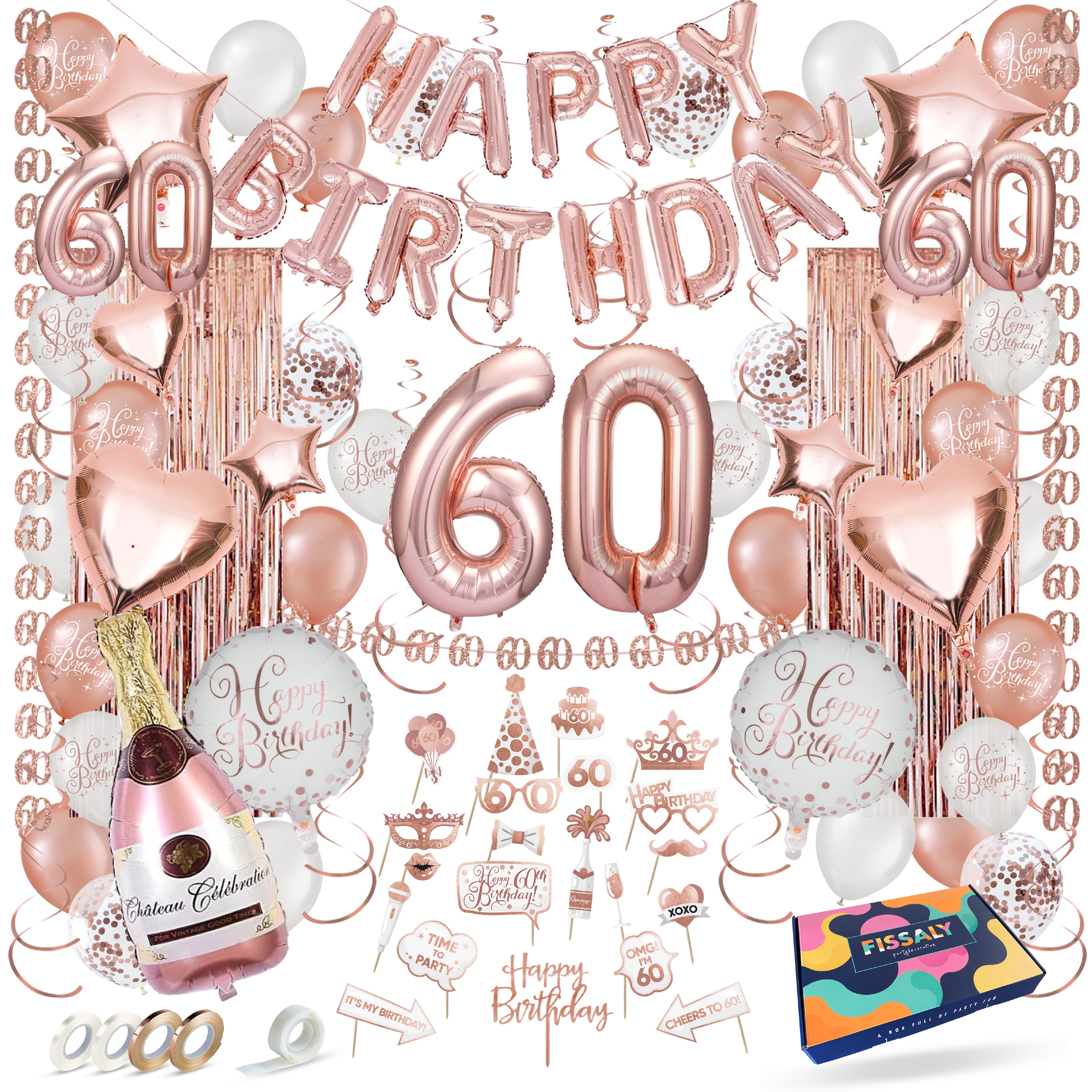60 Jaar Leeftijd Feestpakket Rose Goud & Wit