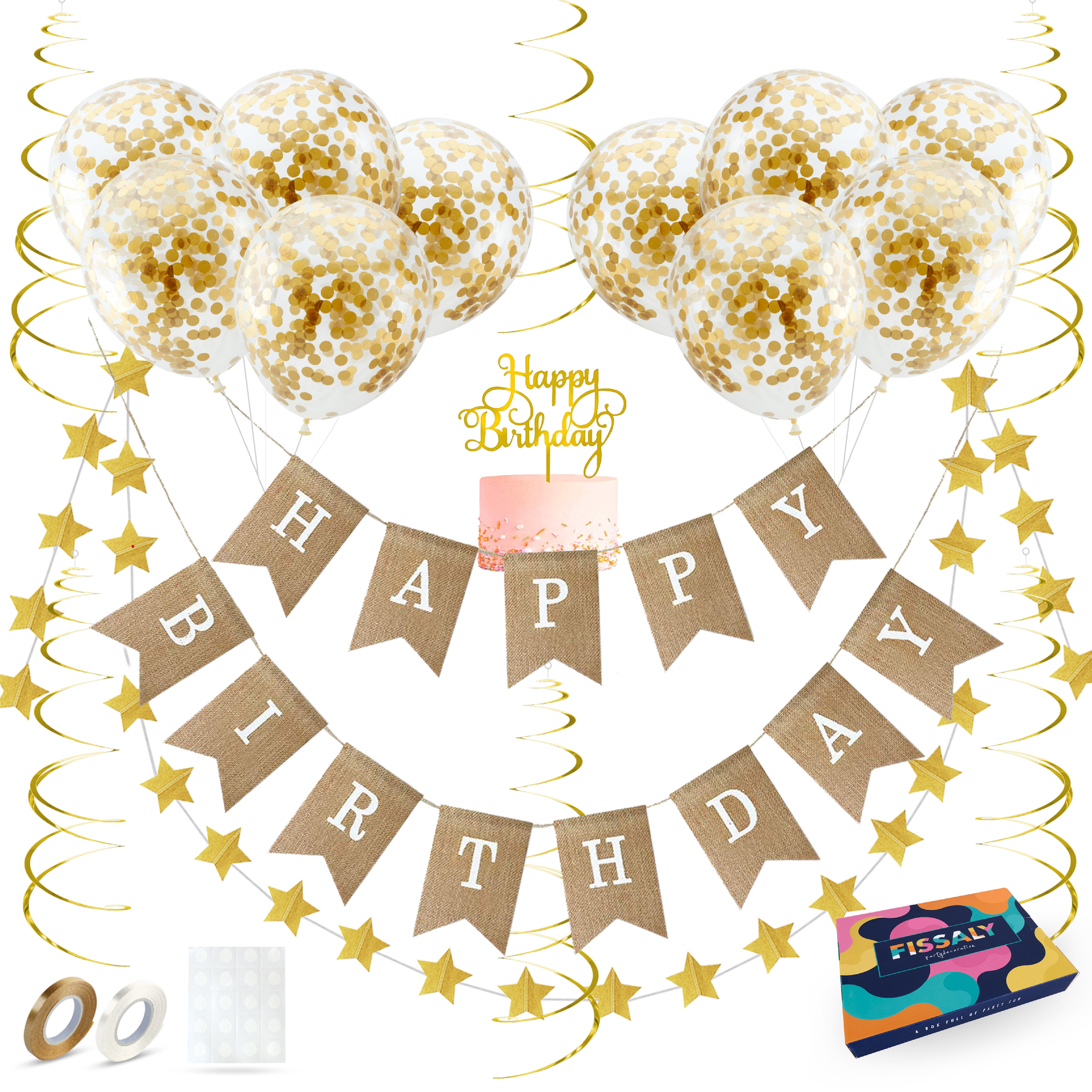 Happy birthday Verjaardag Slinger & Ballonnen Jute & Goud