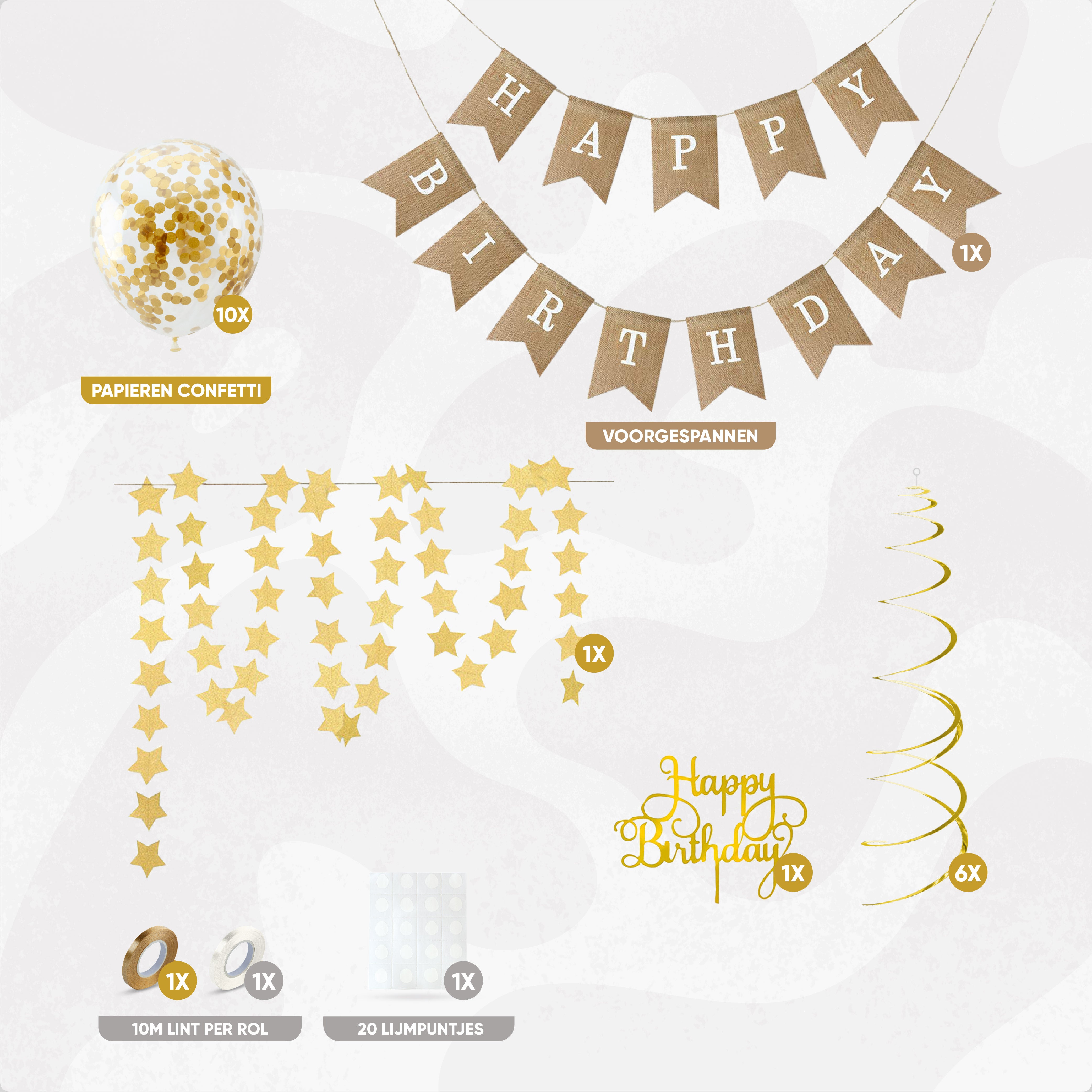 Happy birthday Verjaardag Slinger & Ballonnen Jute & Goud