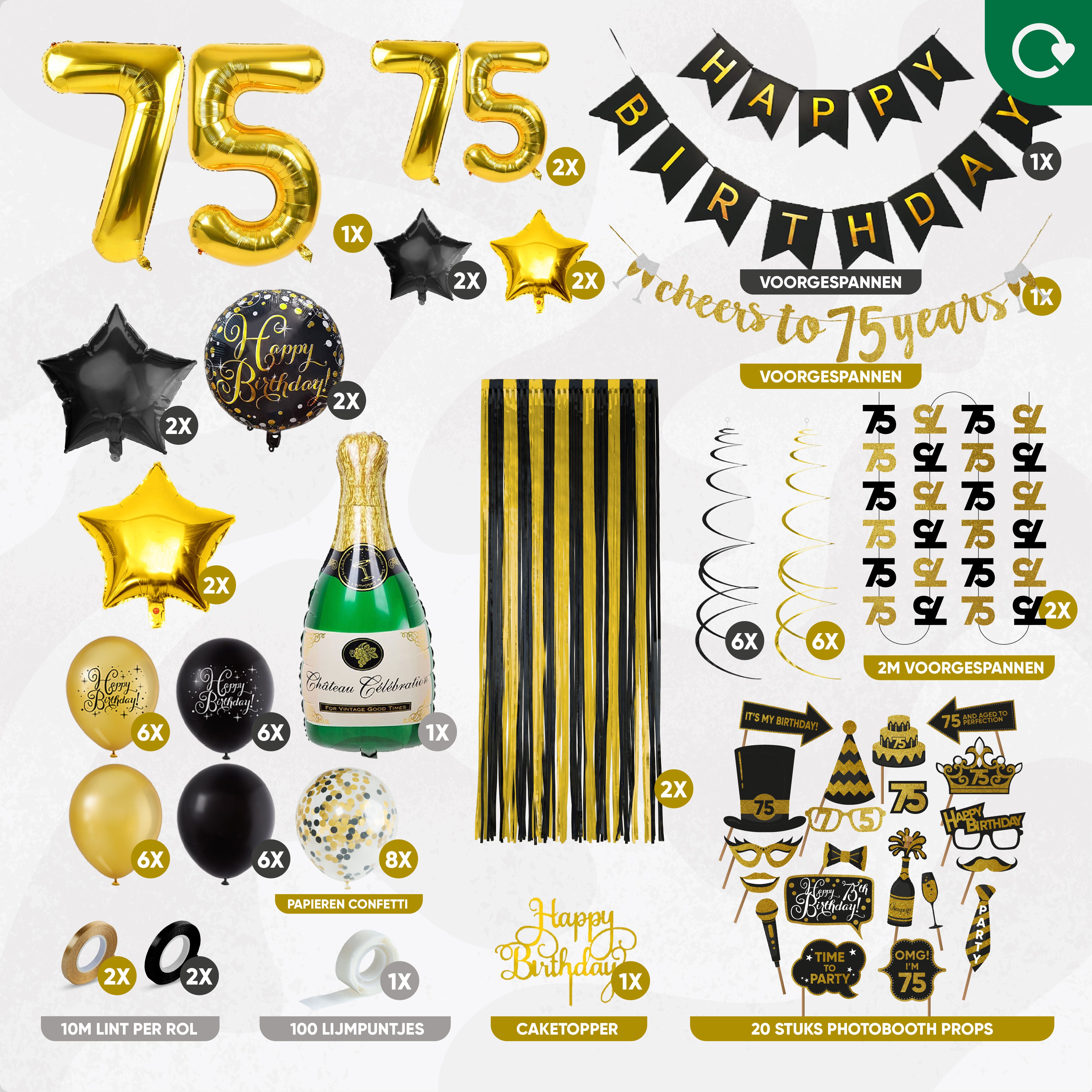 75 Jaar Leeftijd Feestpakket Zwart Goud
