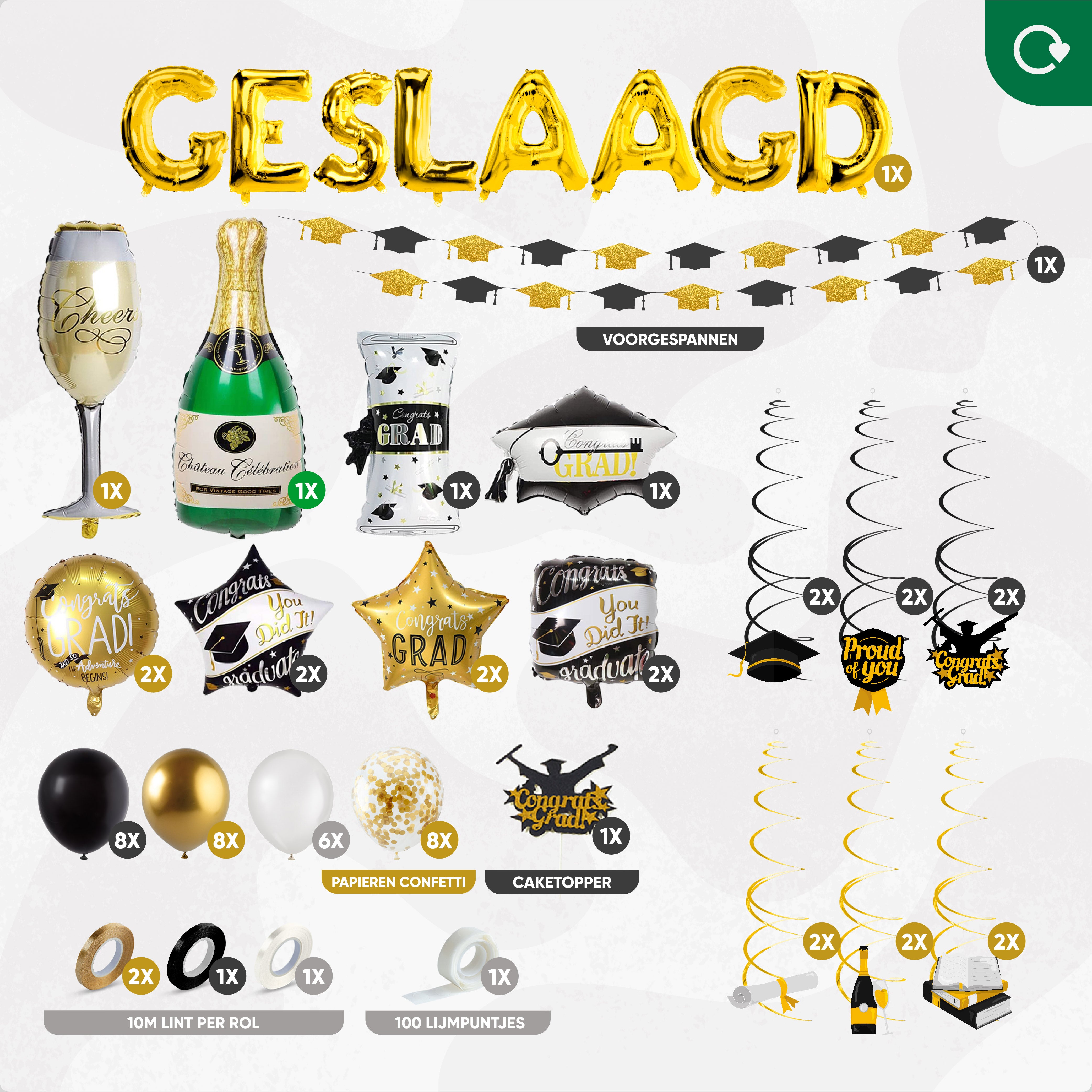 Geslaagd Feestpakket Zwart, Goud & Wit