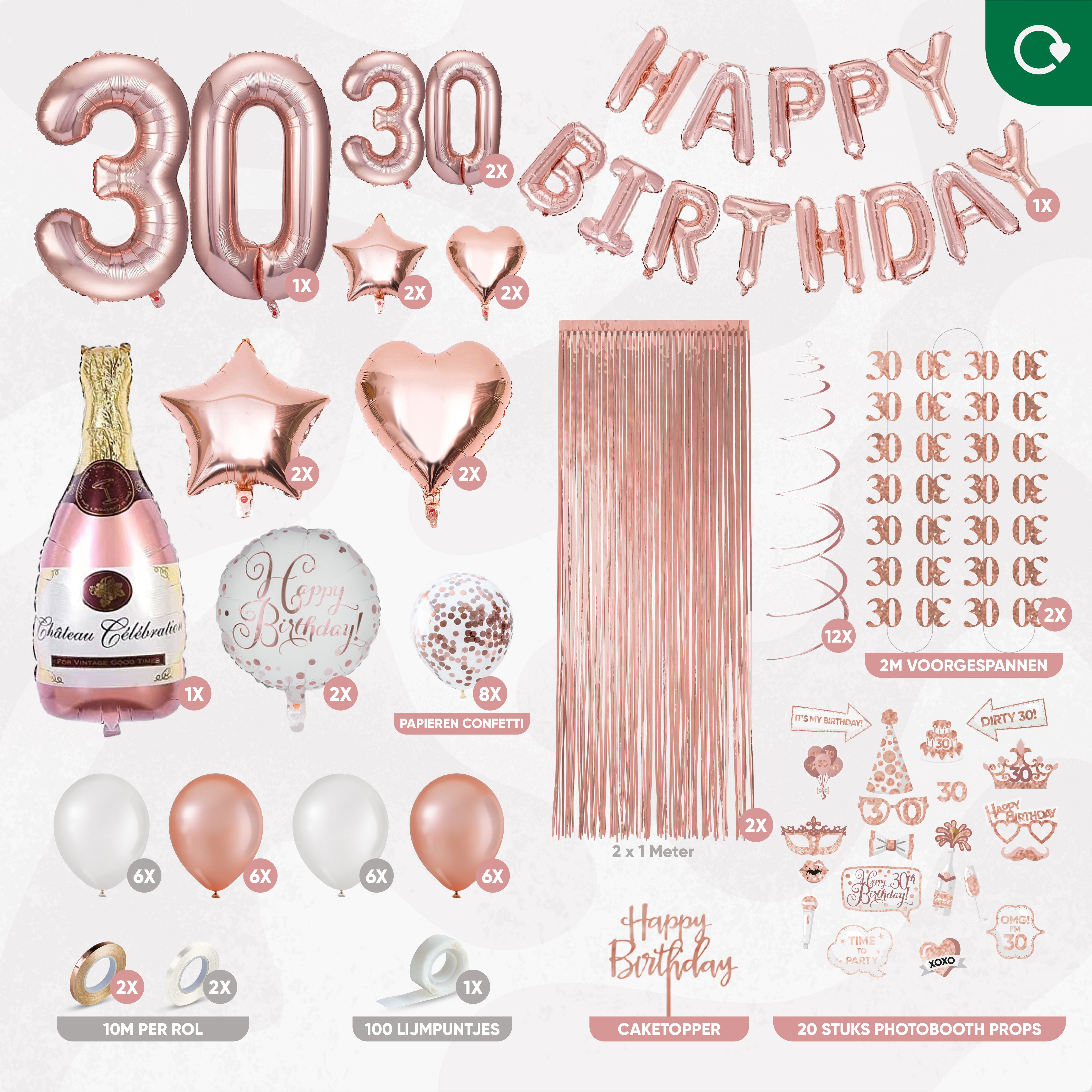 30 Jaar Leeftijd Feestpakket Rose Goud & Wit
