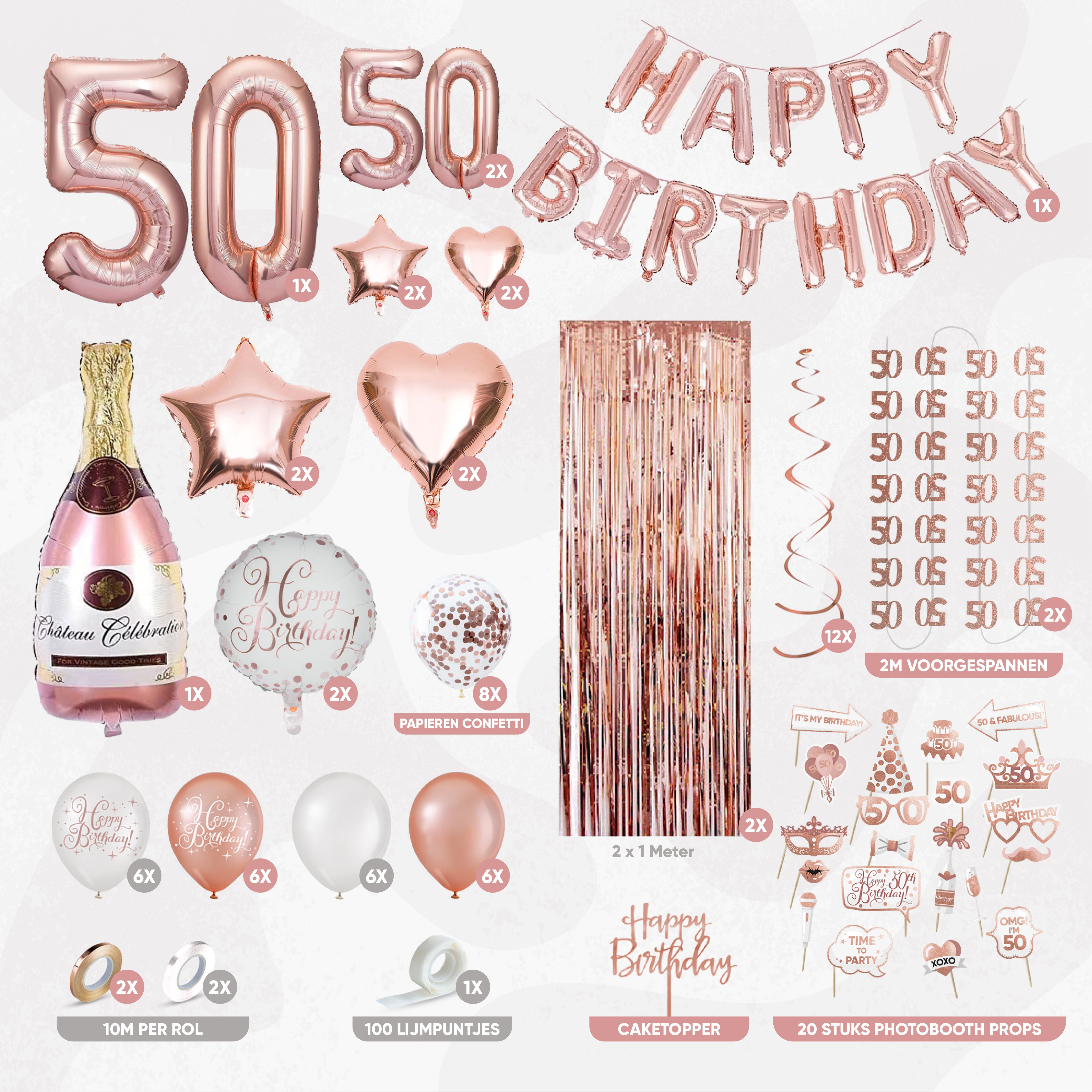 50 Jaar Leeftijd Feestpakket Rose Goud & Wit