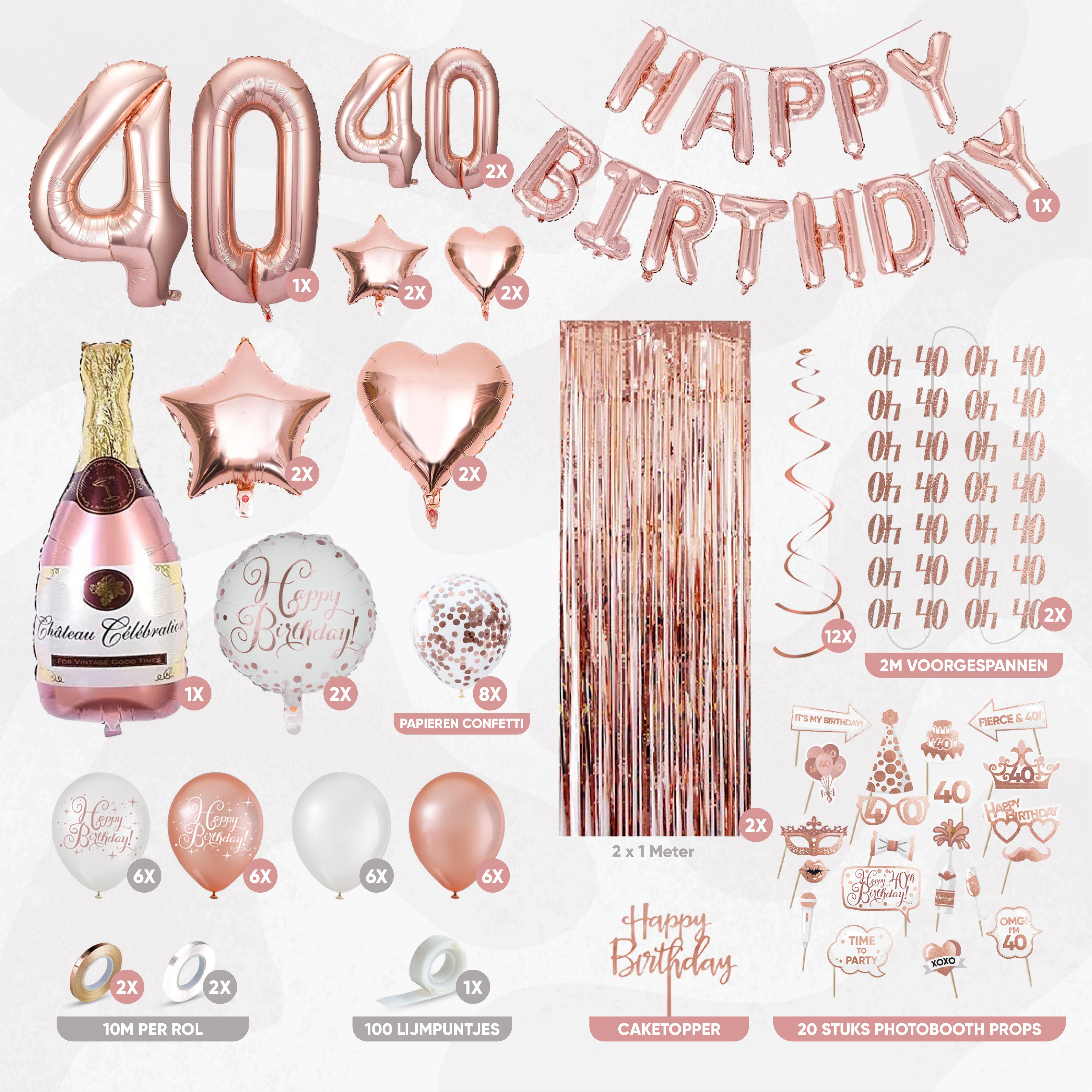40 Jaar Leeftijd Feestpakket Rose Goud & Wit