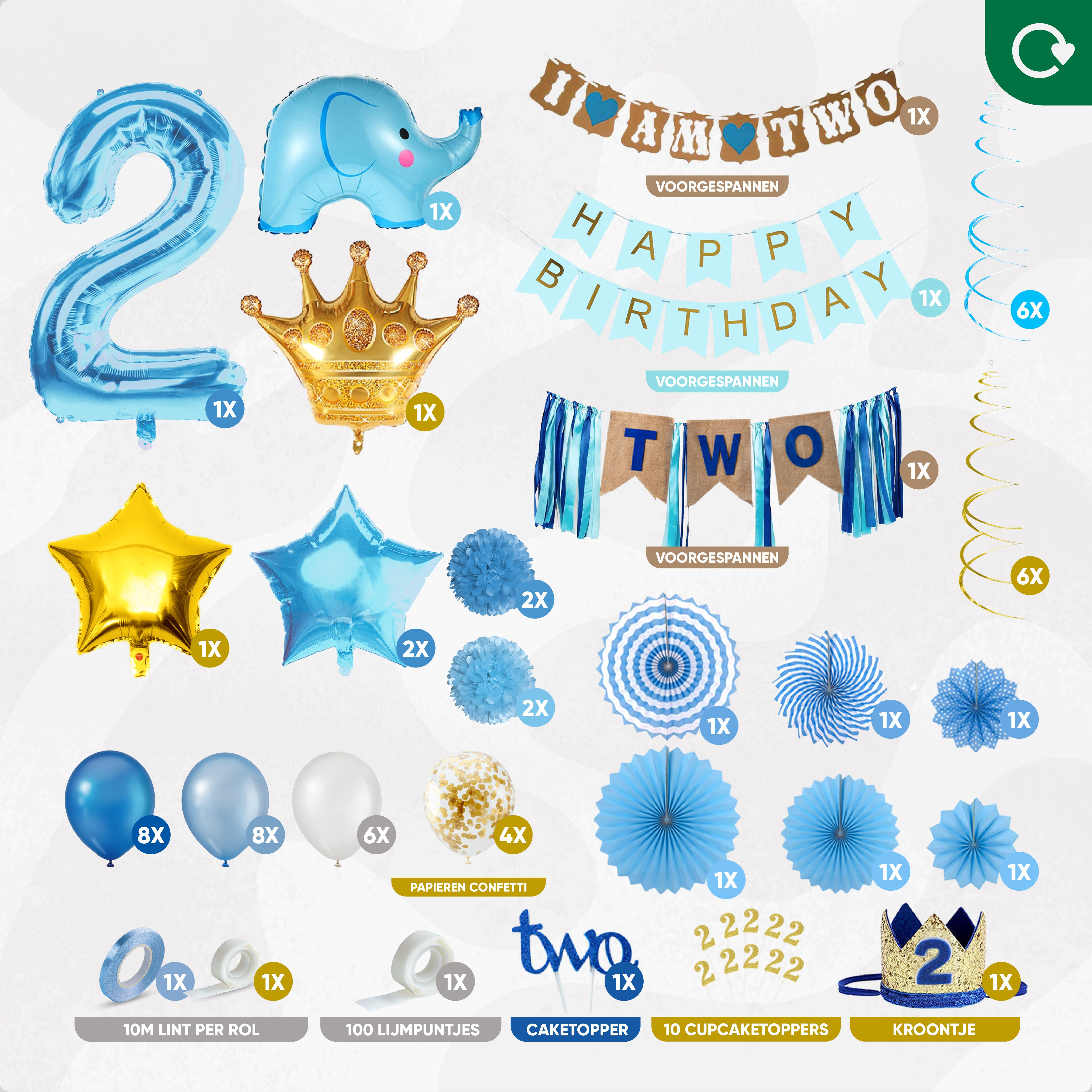 Jongen 2 Jaar Verjaardag Feestpakket Blauw & Goud