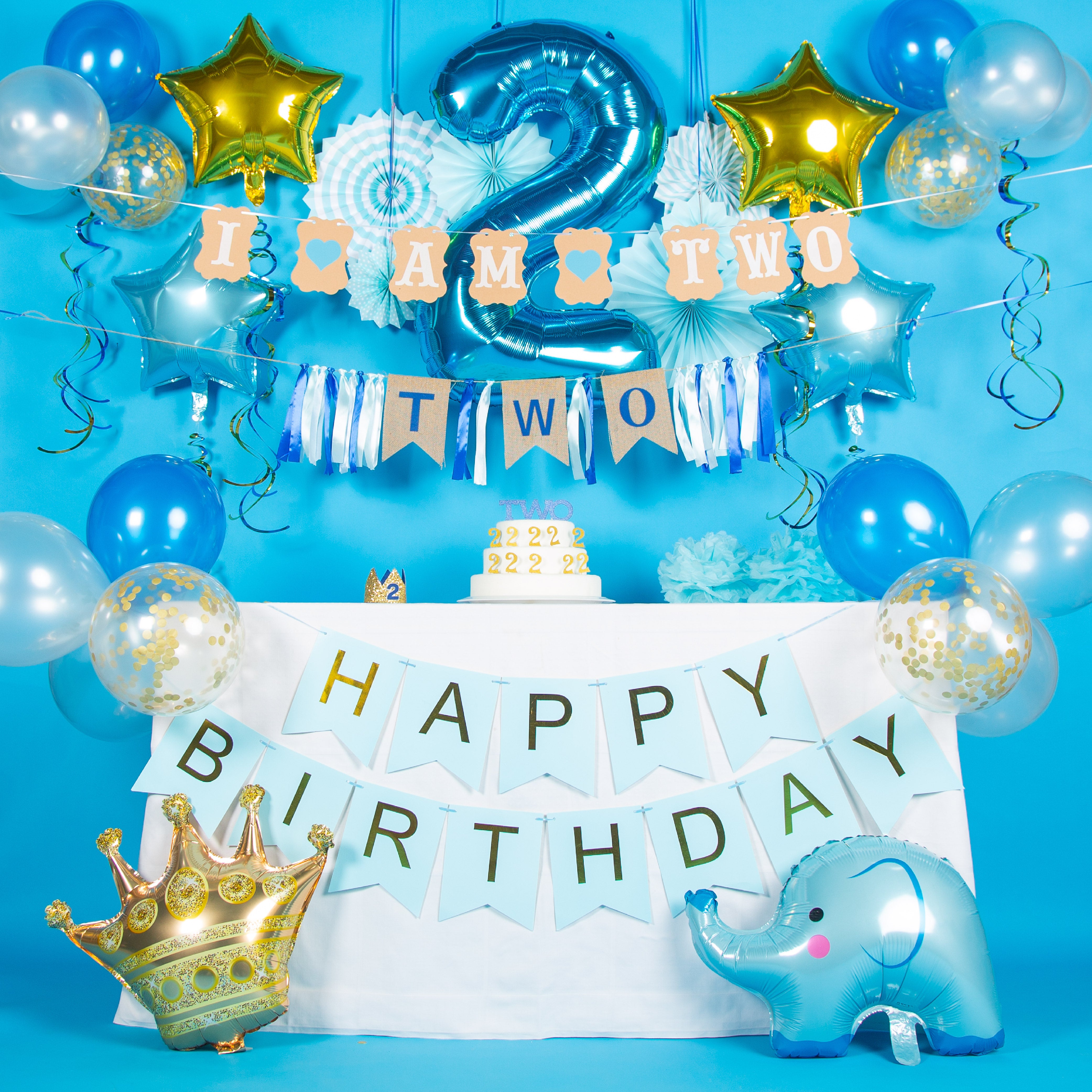 Jongen 2 Jaar Verjaardag Feestpakket Blauw & Goud