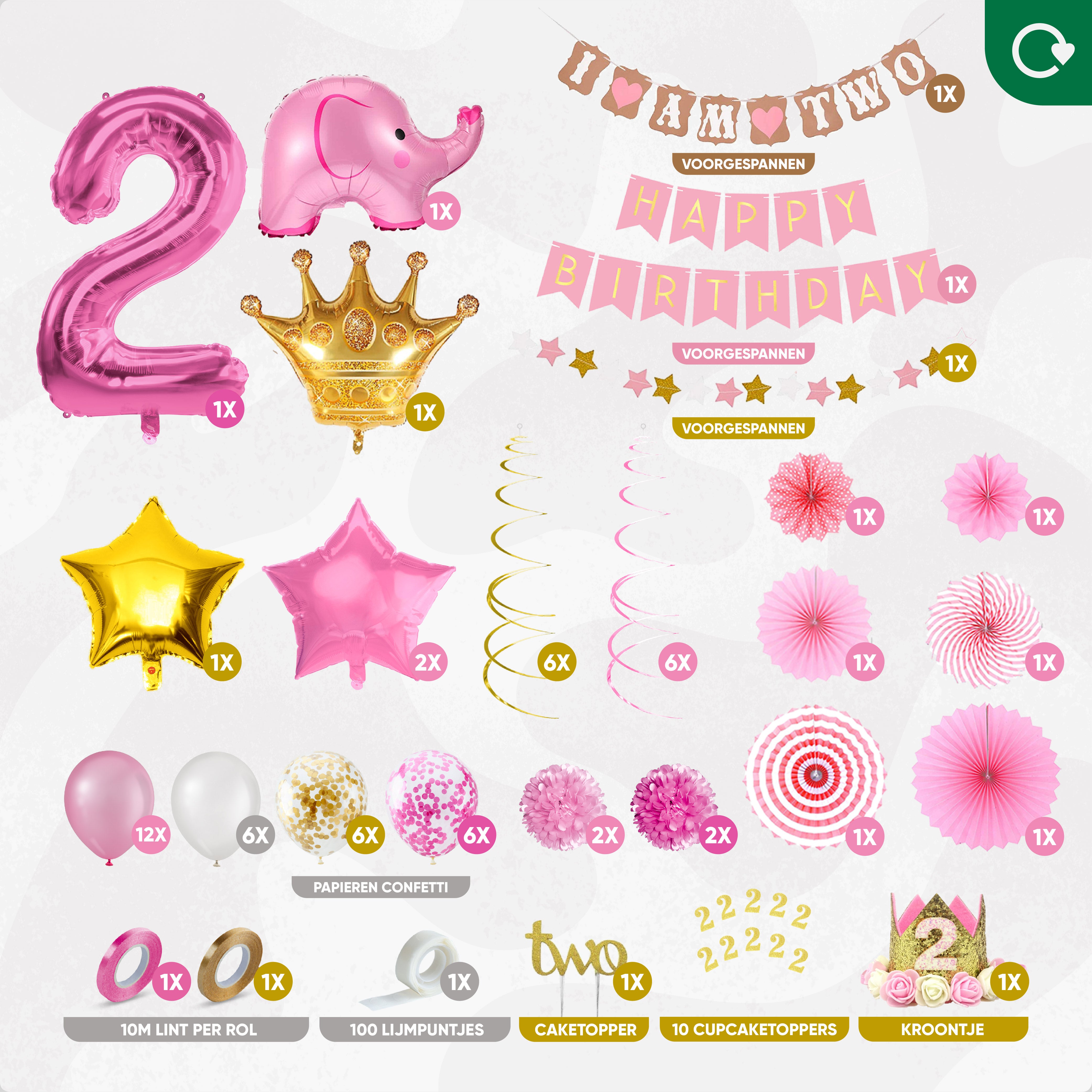 Meisje 2 Jaar Verjaardag Feestpakket Roze & Goud