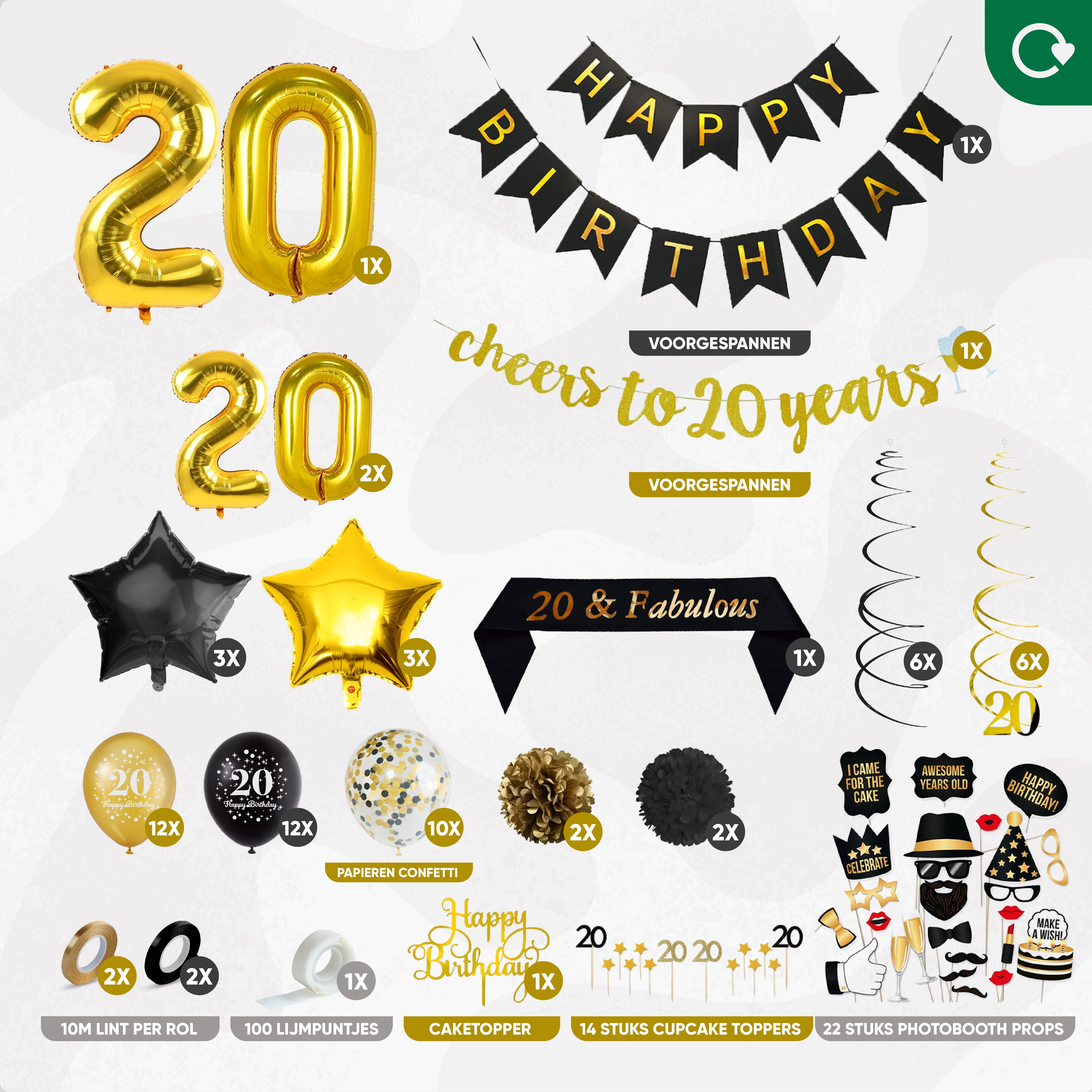20 Jaar Leeftijd Feestpakket Zwart Goud