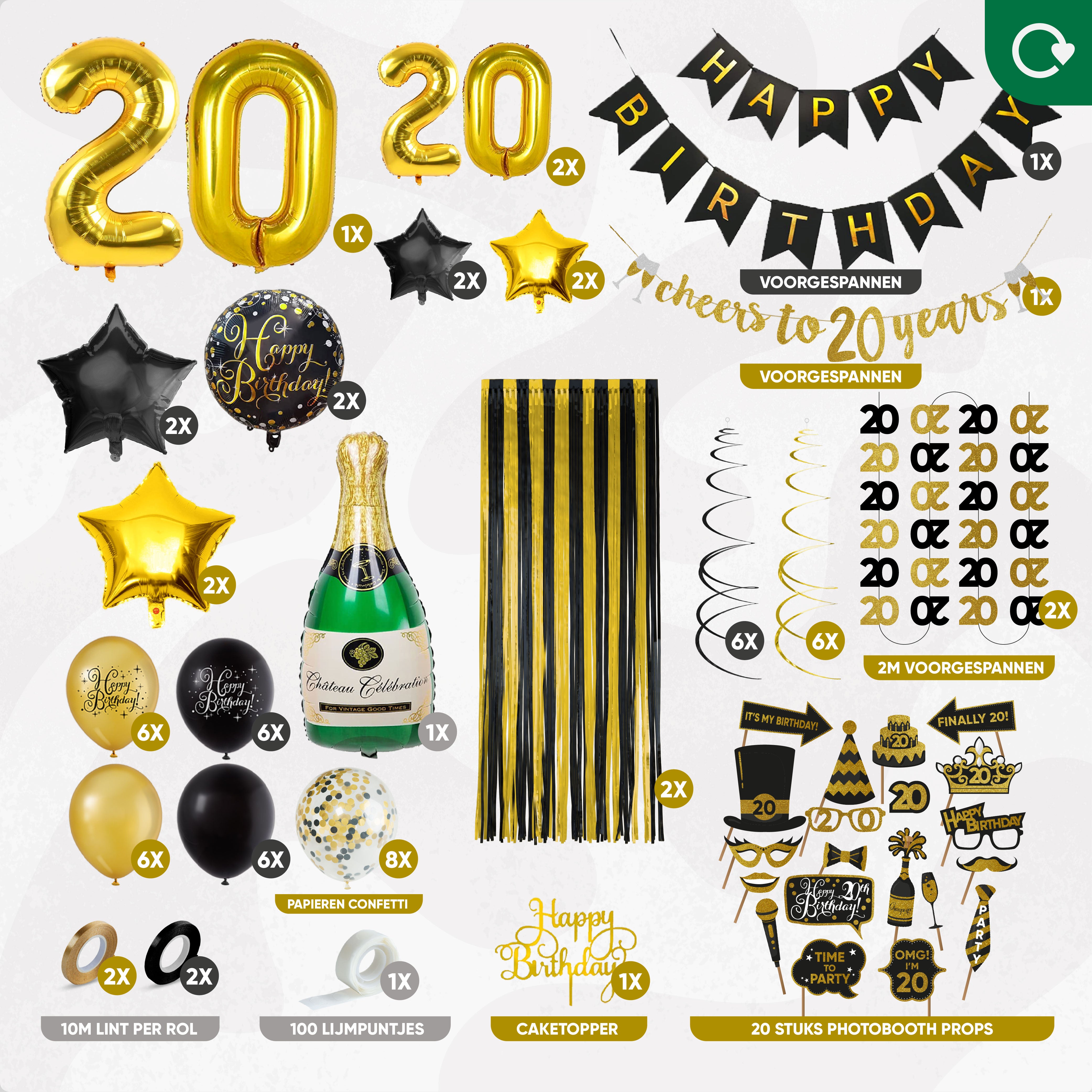 20 Jaar Leeftijd Feestpakket Zwart Goud