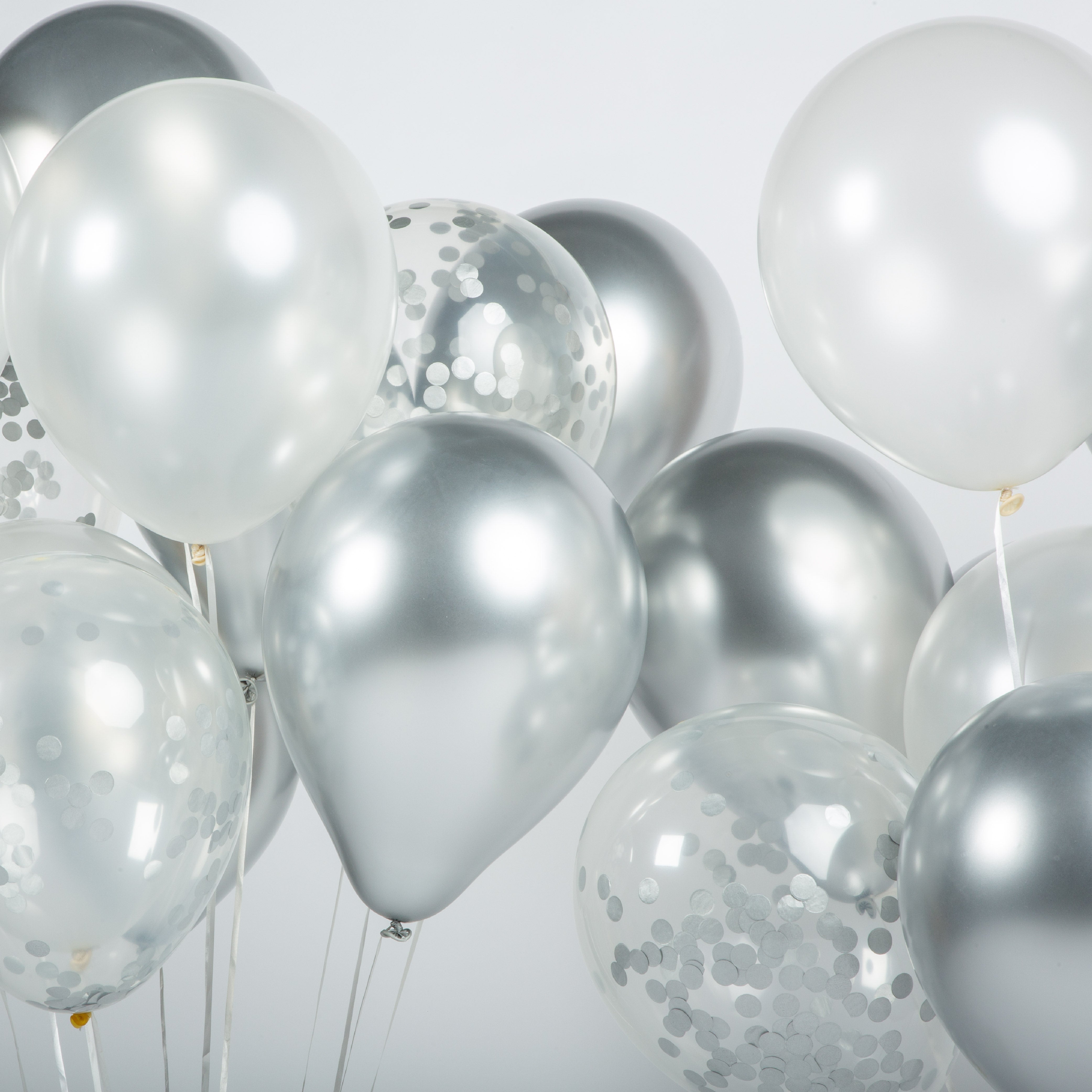 40 Stuks Zilver, Wit & Zilveren Confetti Ballonnen