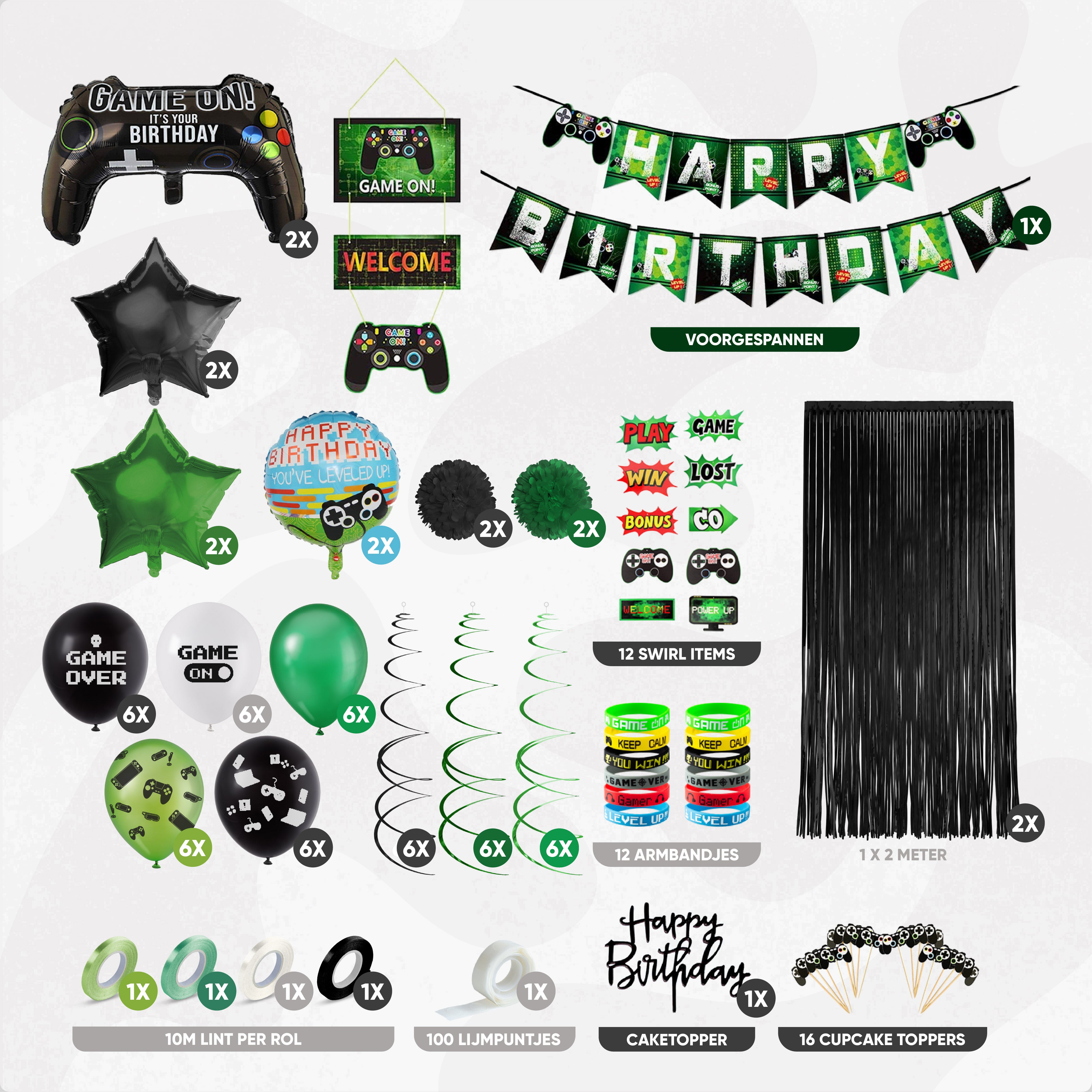 Video Game Verjaardag Feestpakket Zwart & Groen