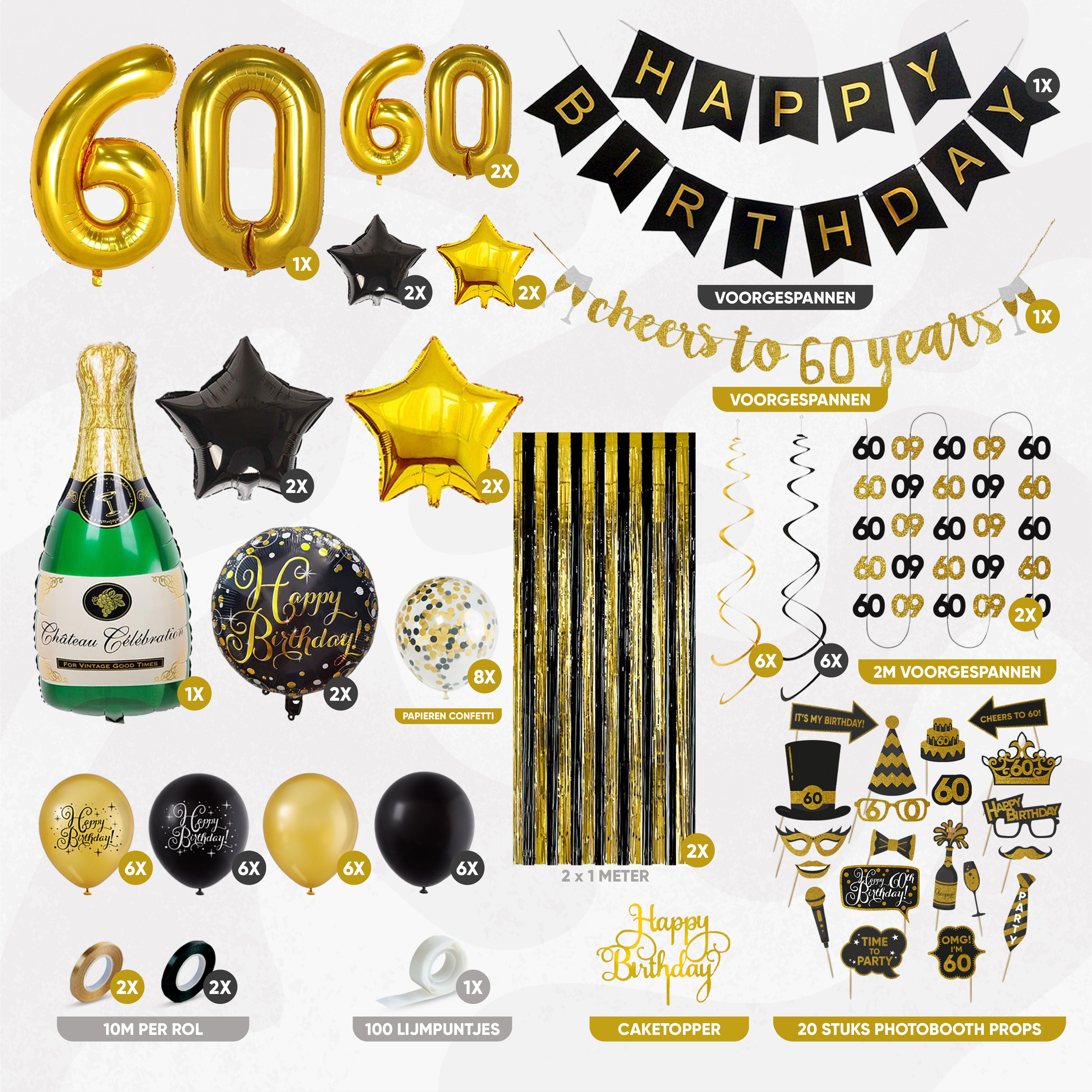 60 Jaar Leeftijd Feestpakket Zwart Goud