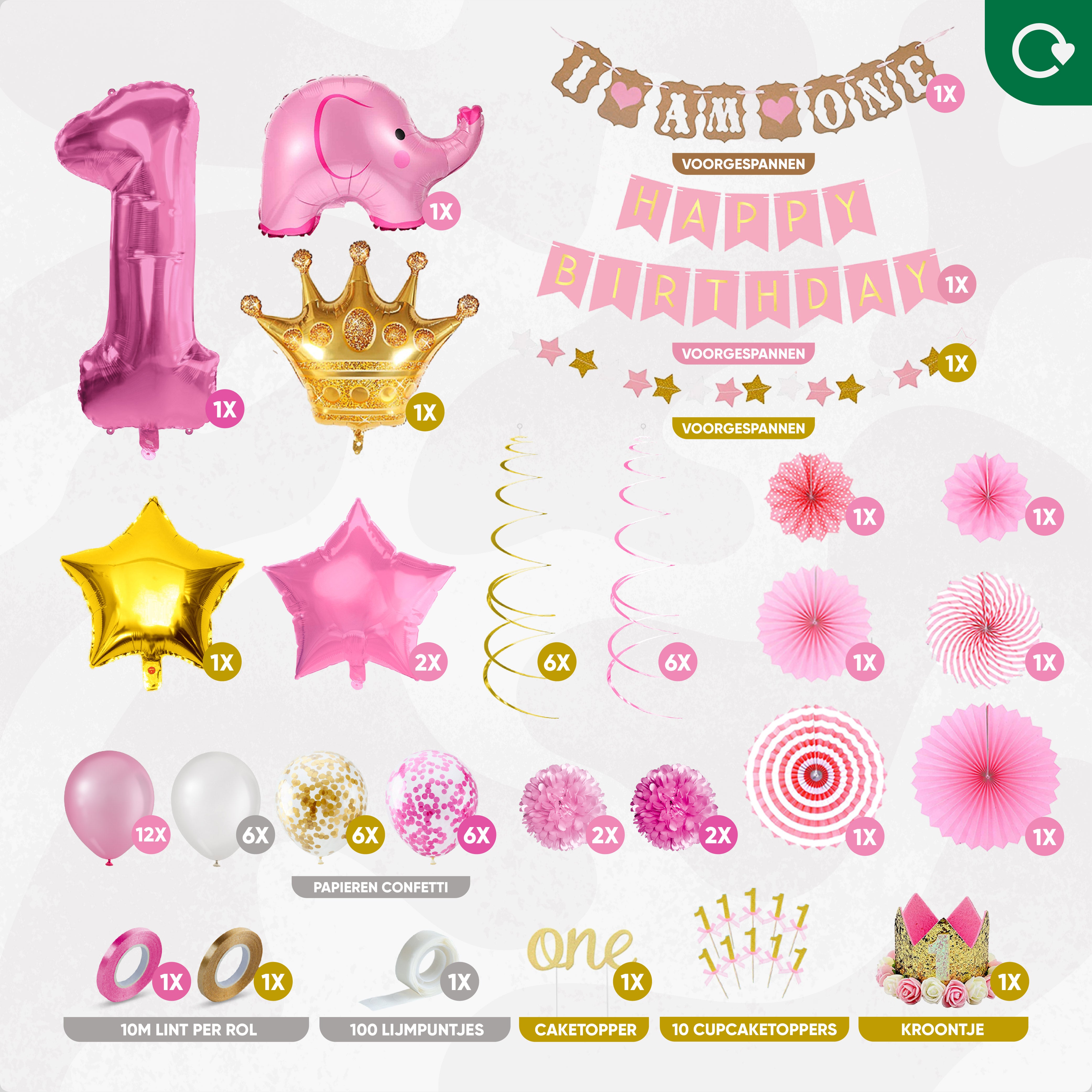 Meisje 1 Jaar Verjaardag Feestpakket Roze & Goud