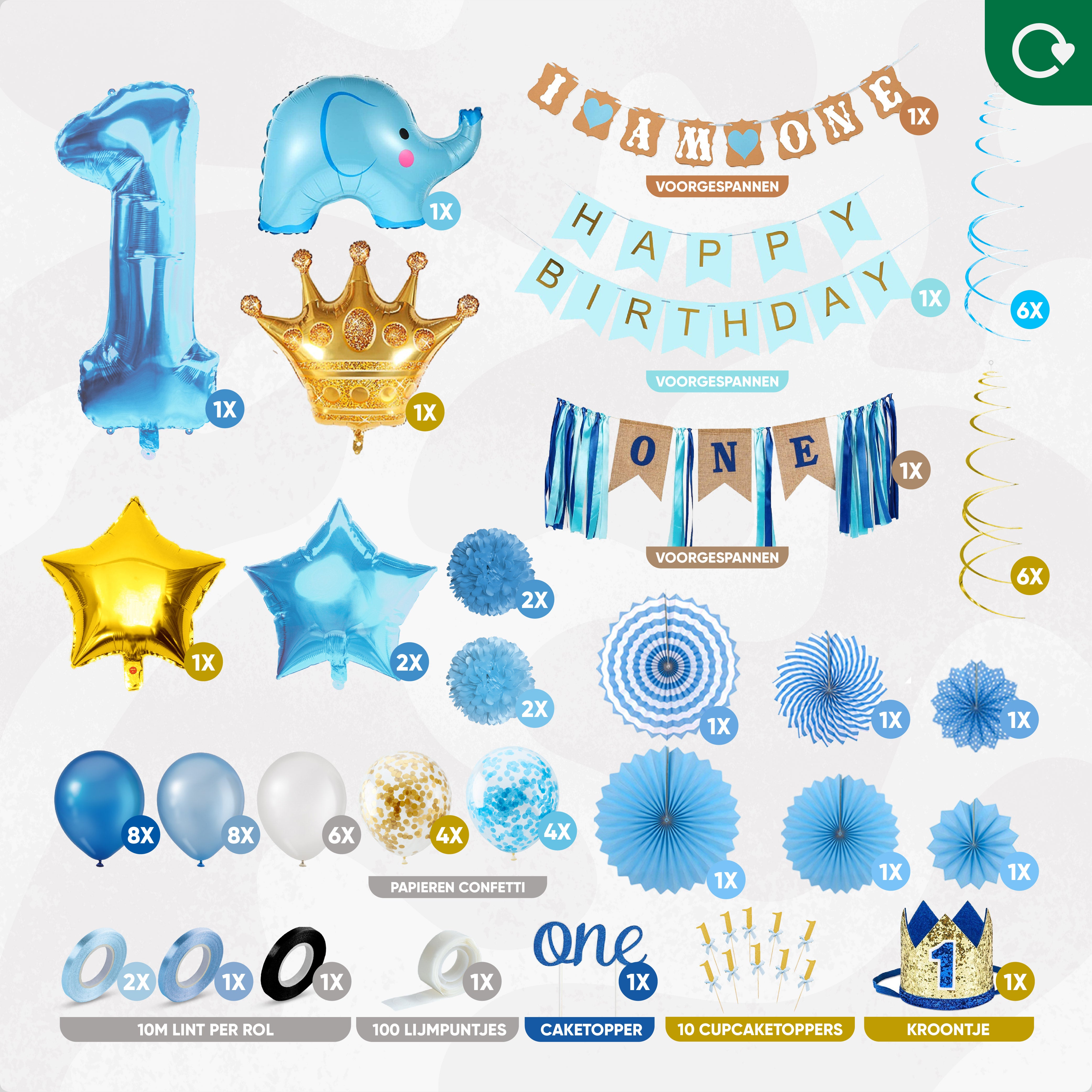 Jongen 1 Jaar Verjaardag Feestpakket Blauw & Goud