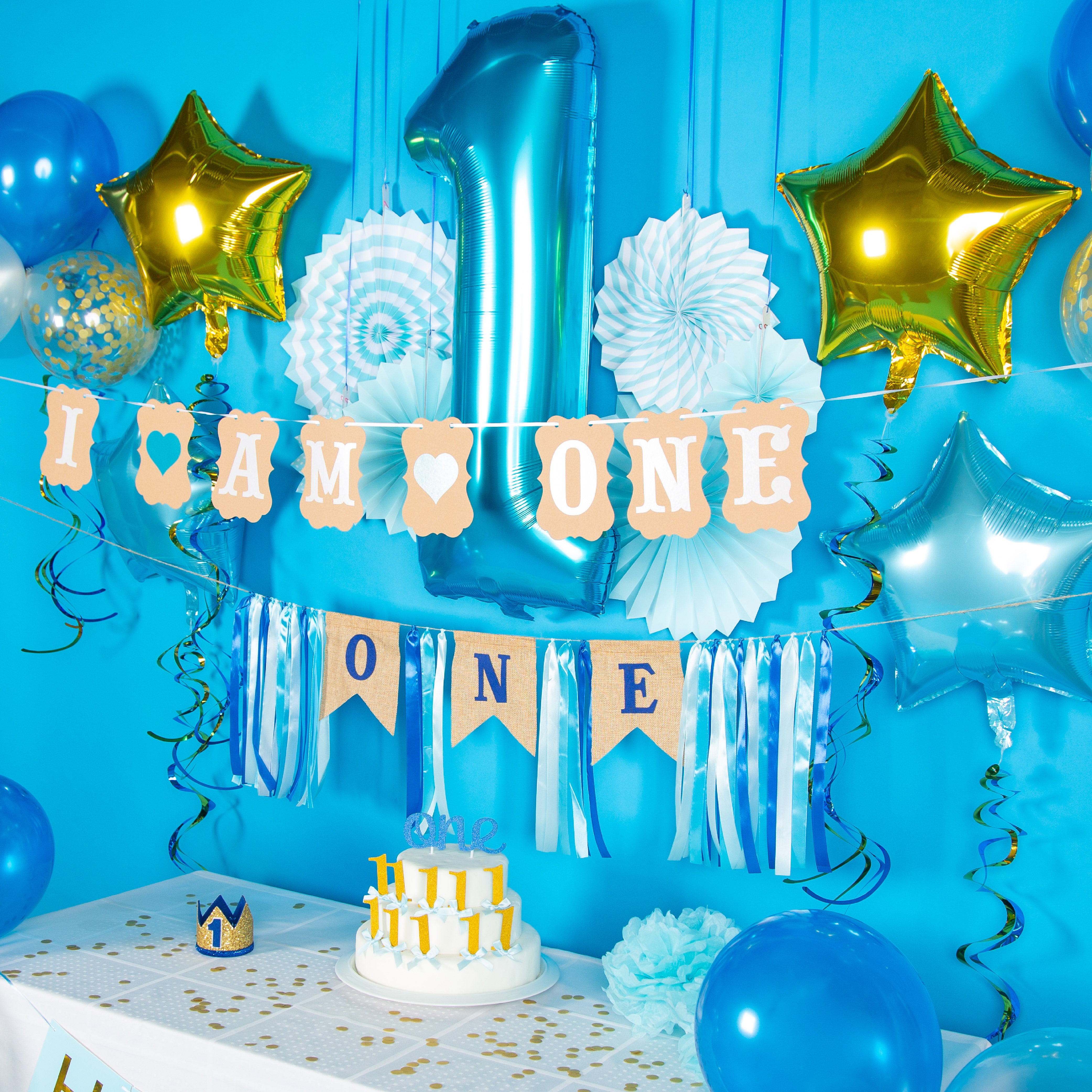 Jongen 1 Jaar Verjaardag Feestpakket Blauw & Goud