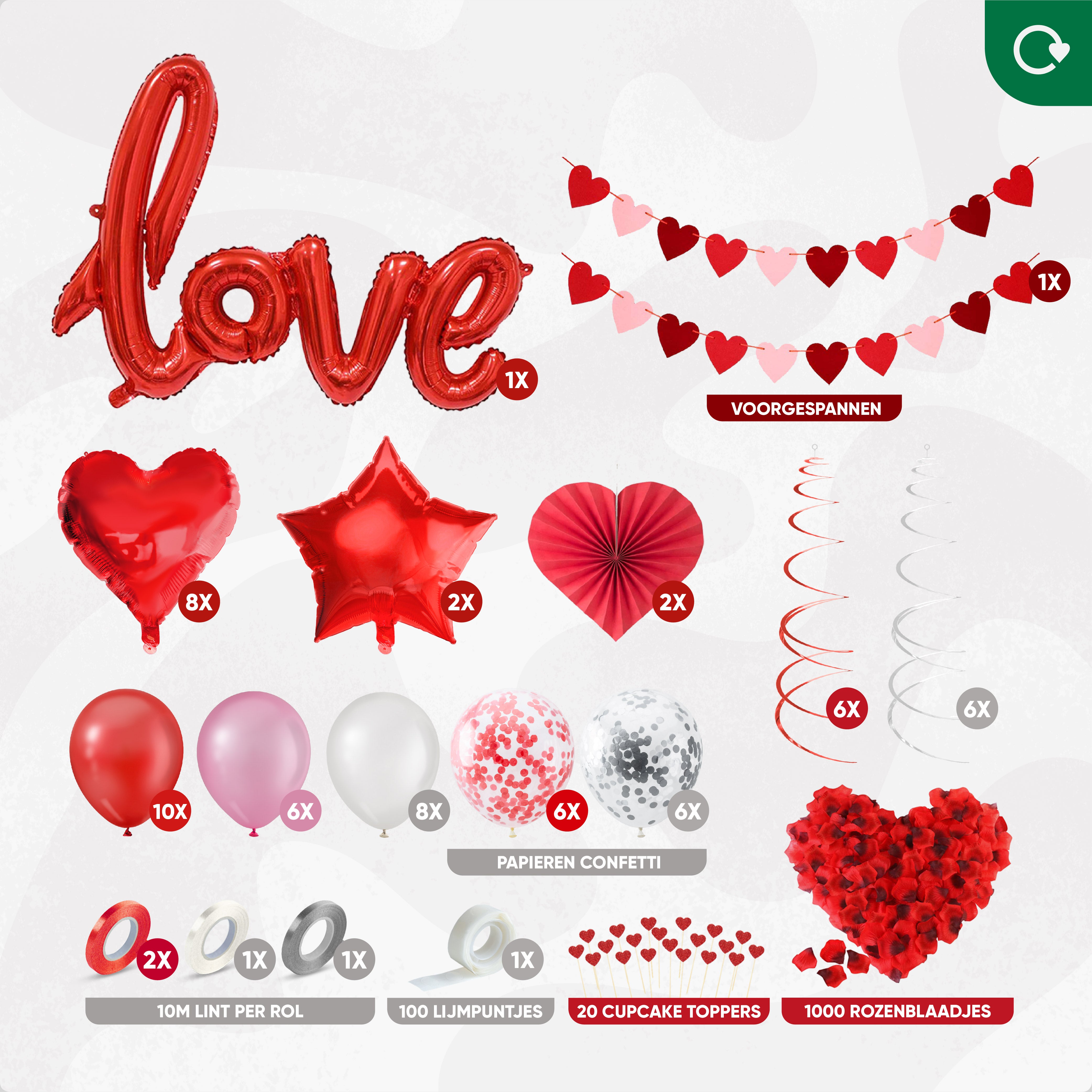 Love Valentijn & Liefde Feestpakket Roze, Rood, Wit