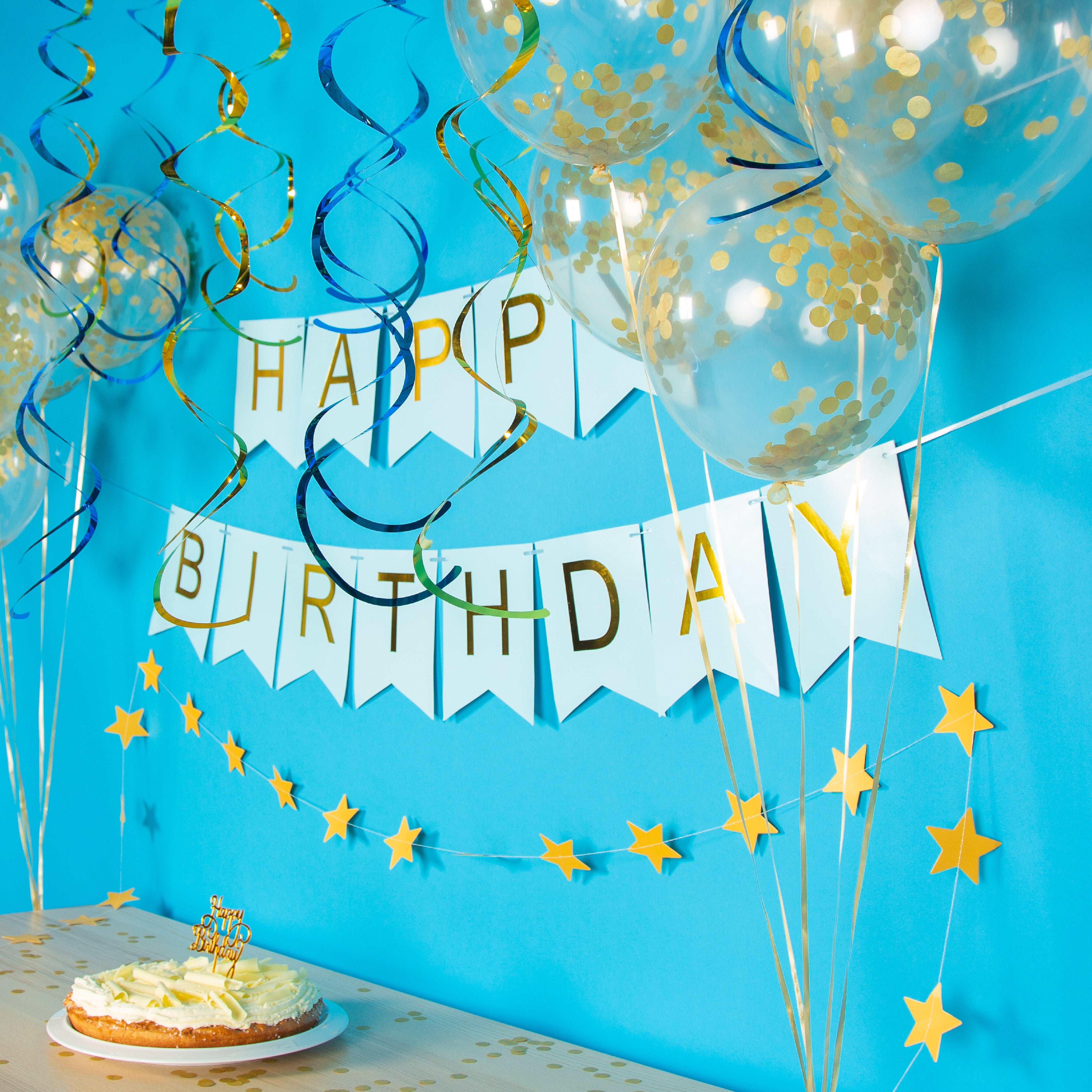 Happy birthday Verjaardag Slinger & Ballonnen Blauw