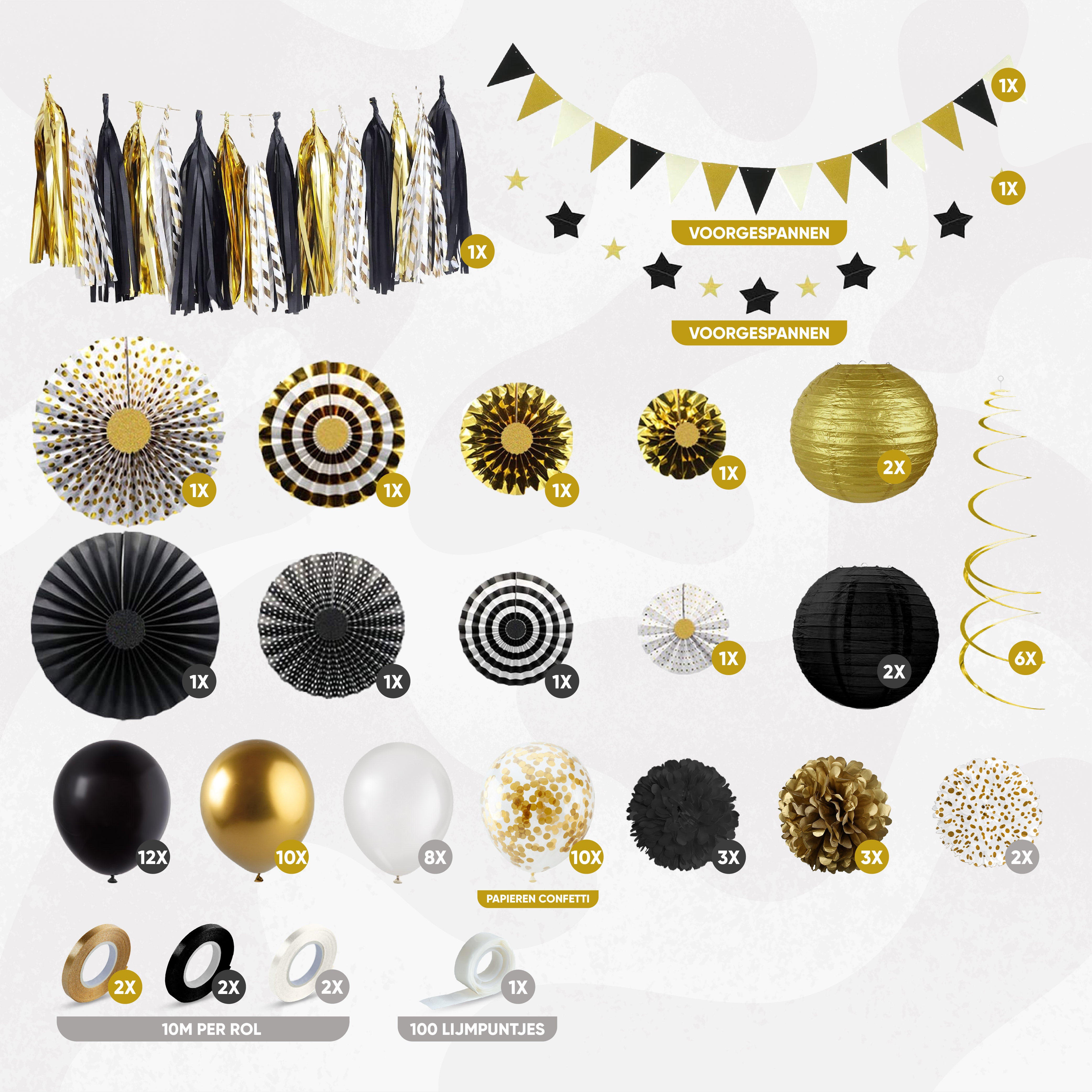 Zwart, Wit & Goud Feestpakket XL