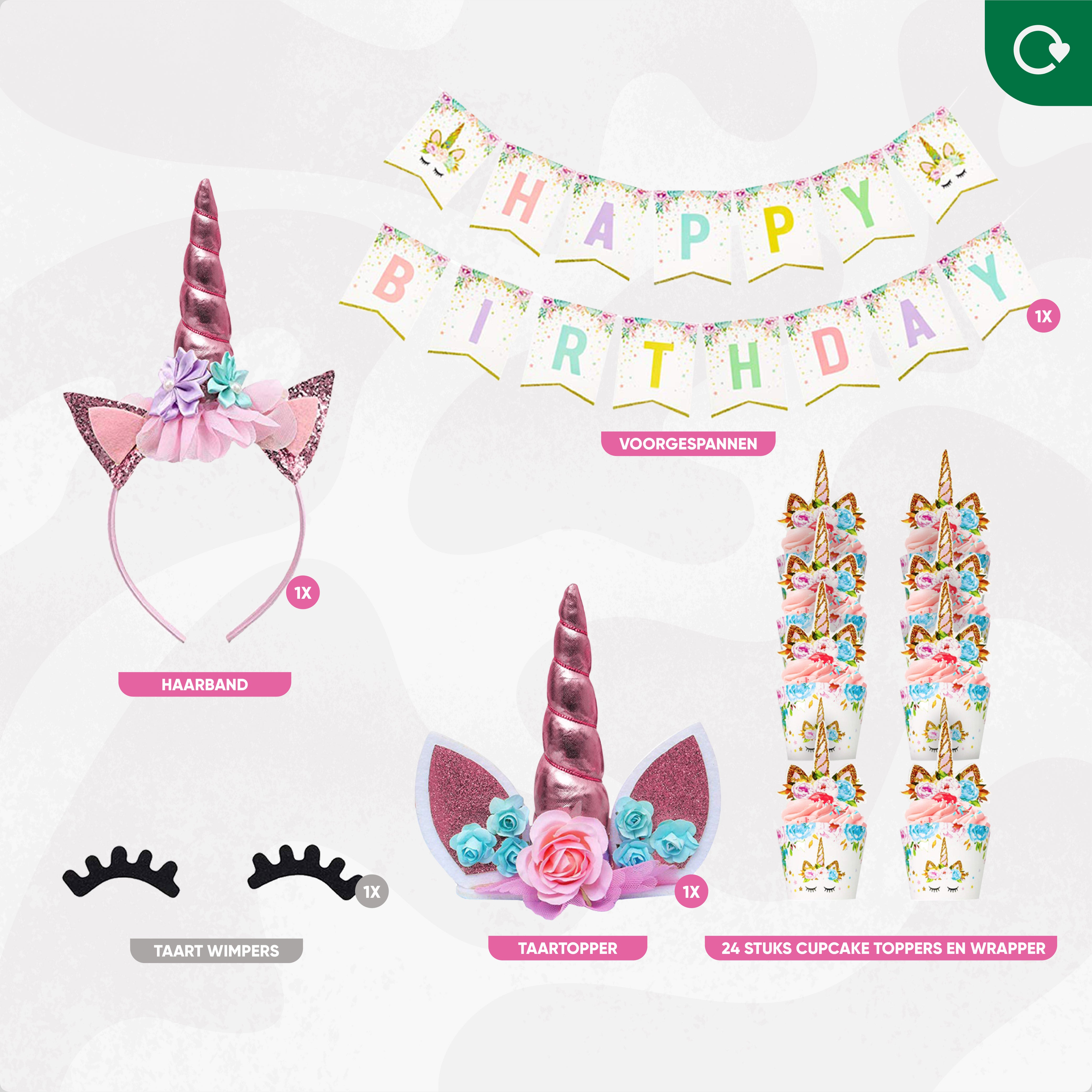 Roze Eenhoorn Taarttopper & Slinger Set