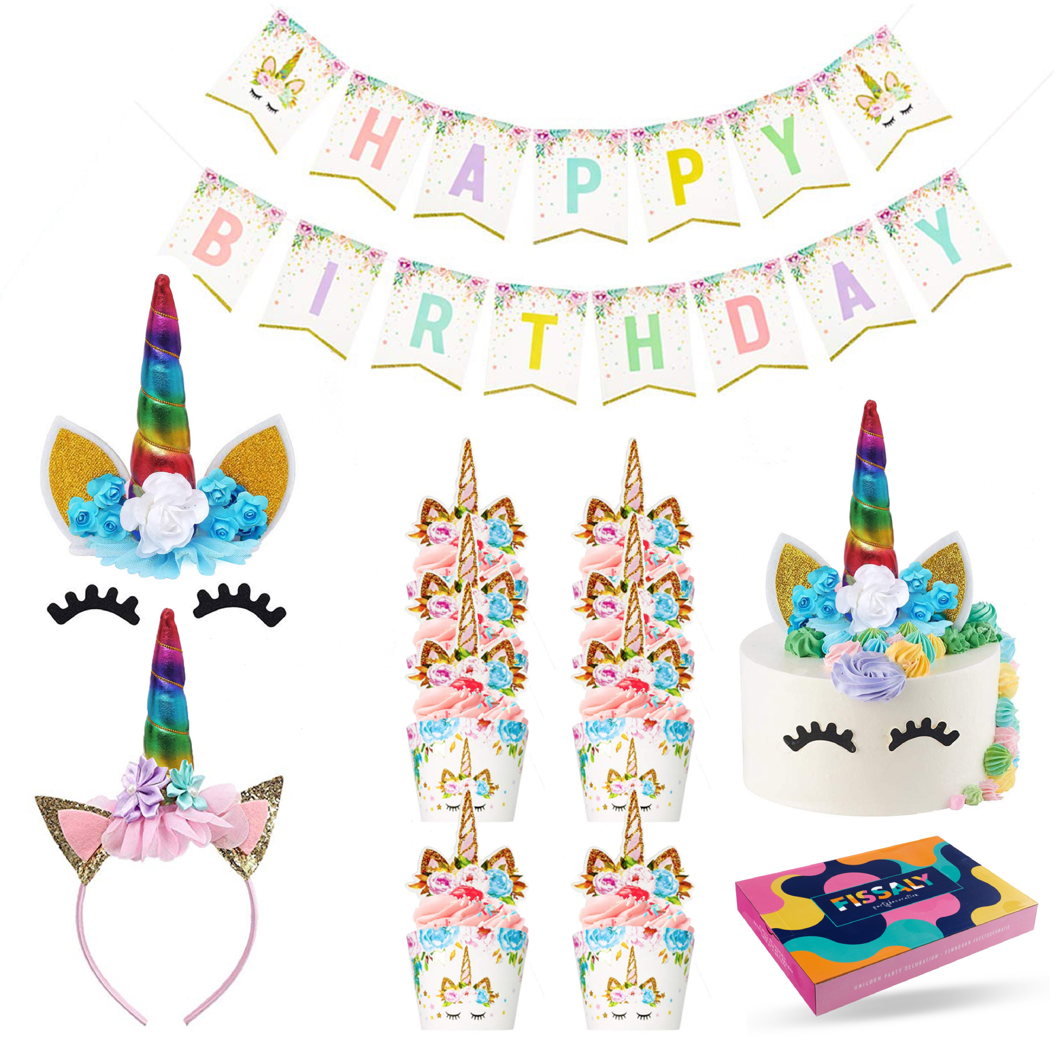 Regenboog Eenhoorn Taarttopper & Slinger Set