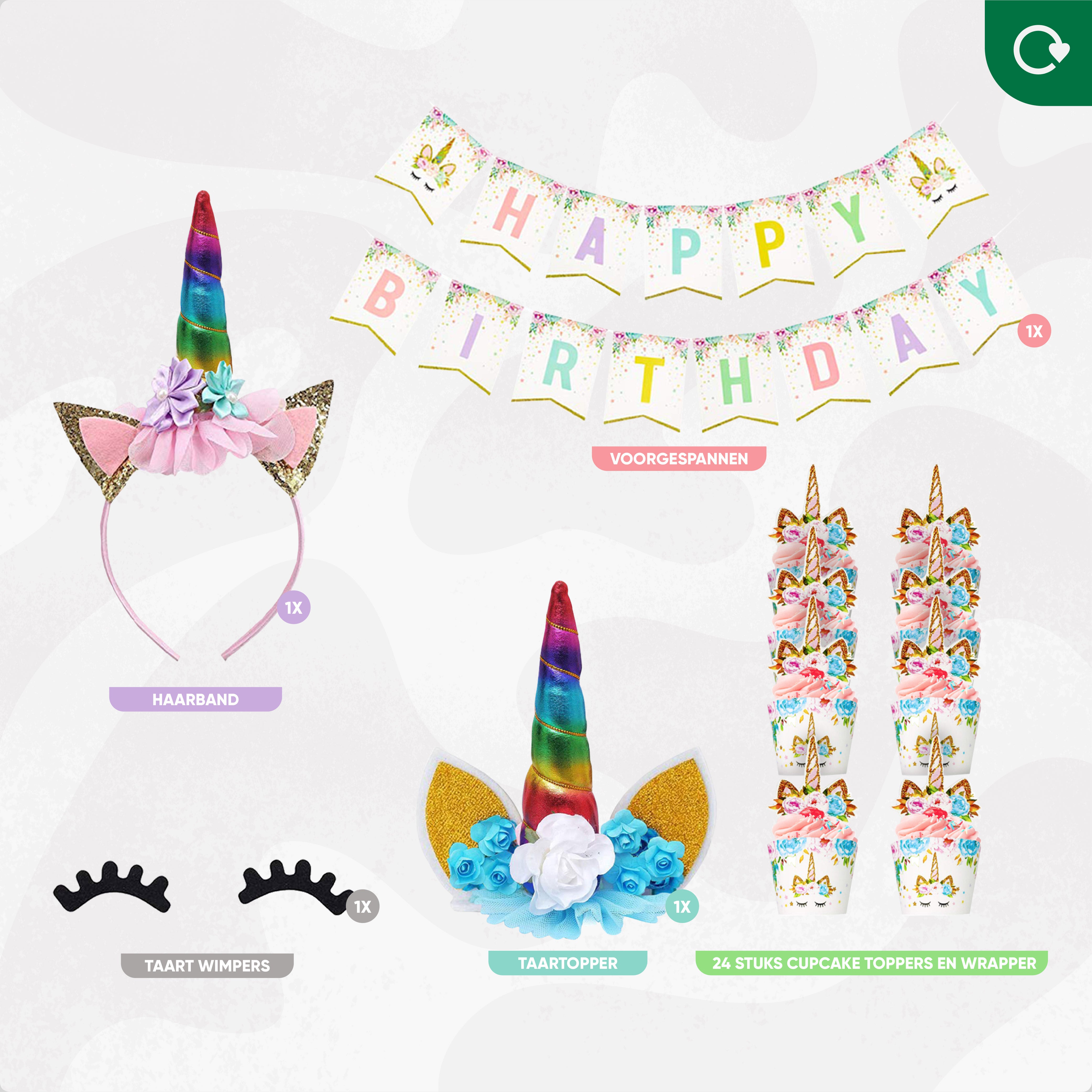 Regenboog Eenhoorn Taarttopper & Slinger Set