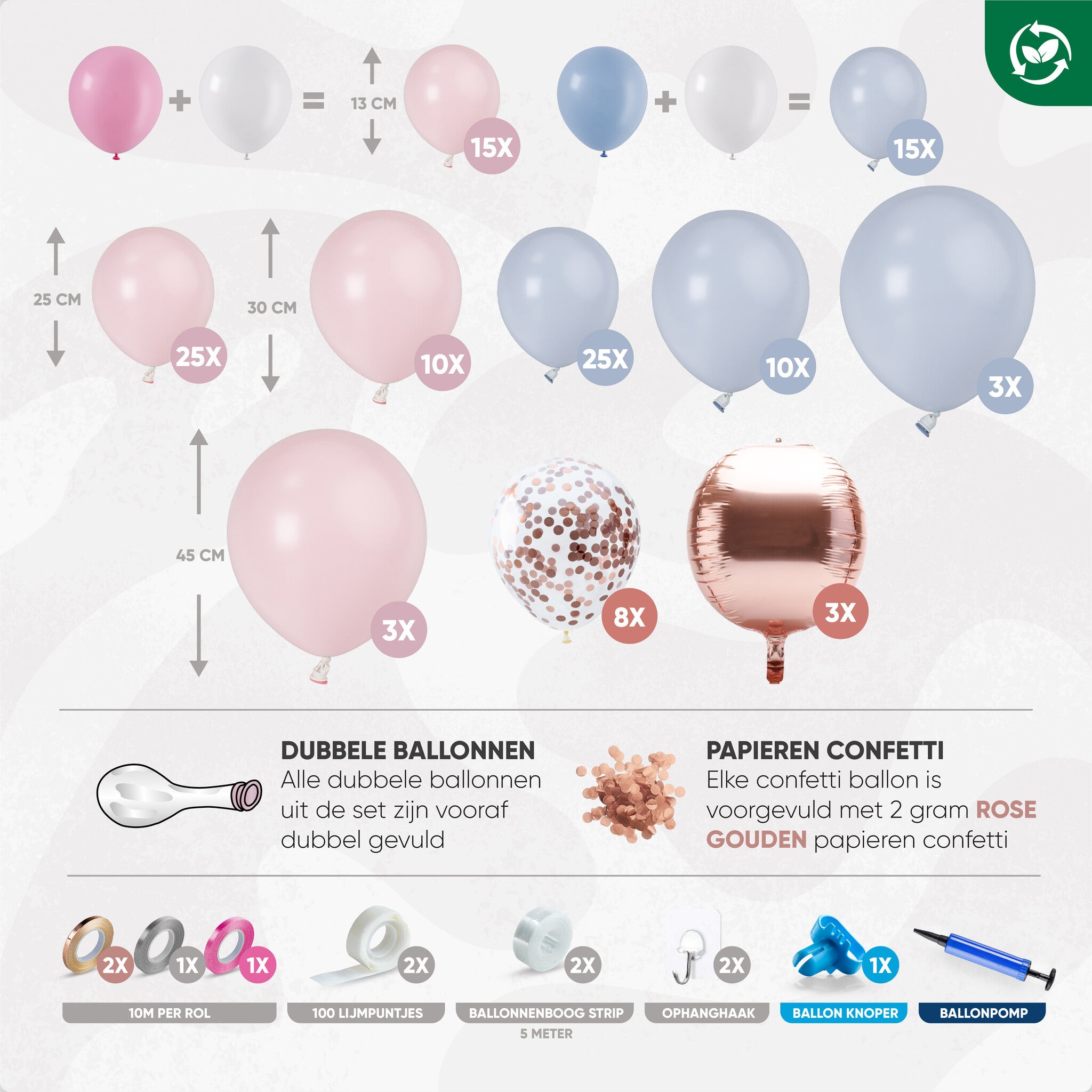 Ballonnenboog Macaron Roze, Grijs & Rose Goud