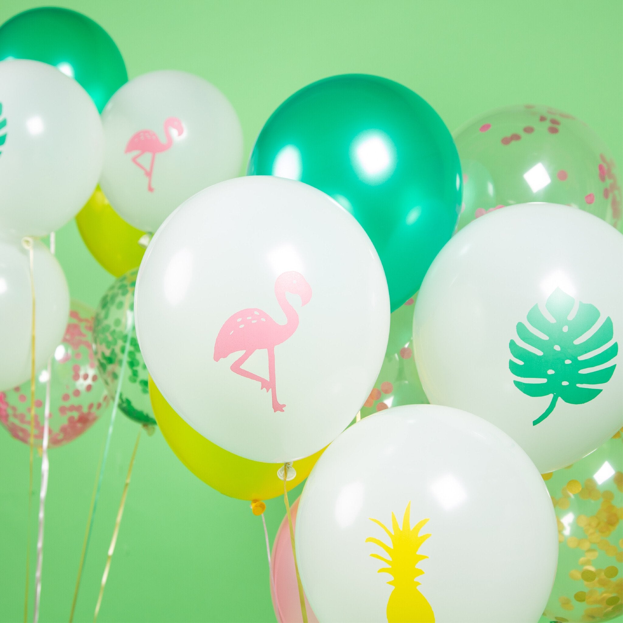 40 Stuks Tropische Hawaii Ballonnen Groen, Roze, Geel & Wit