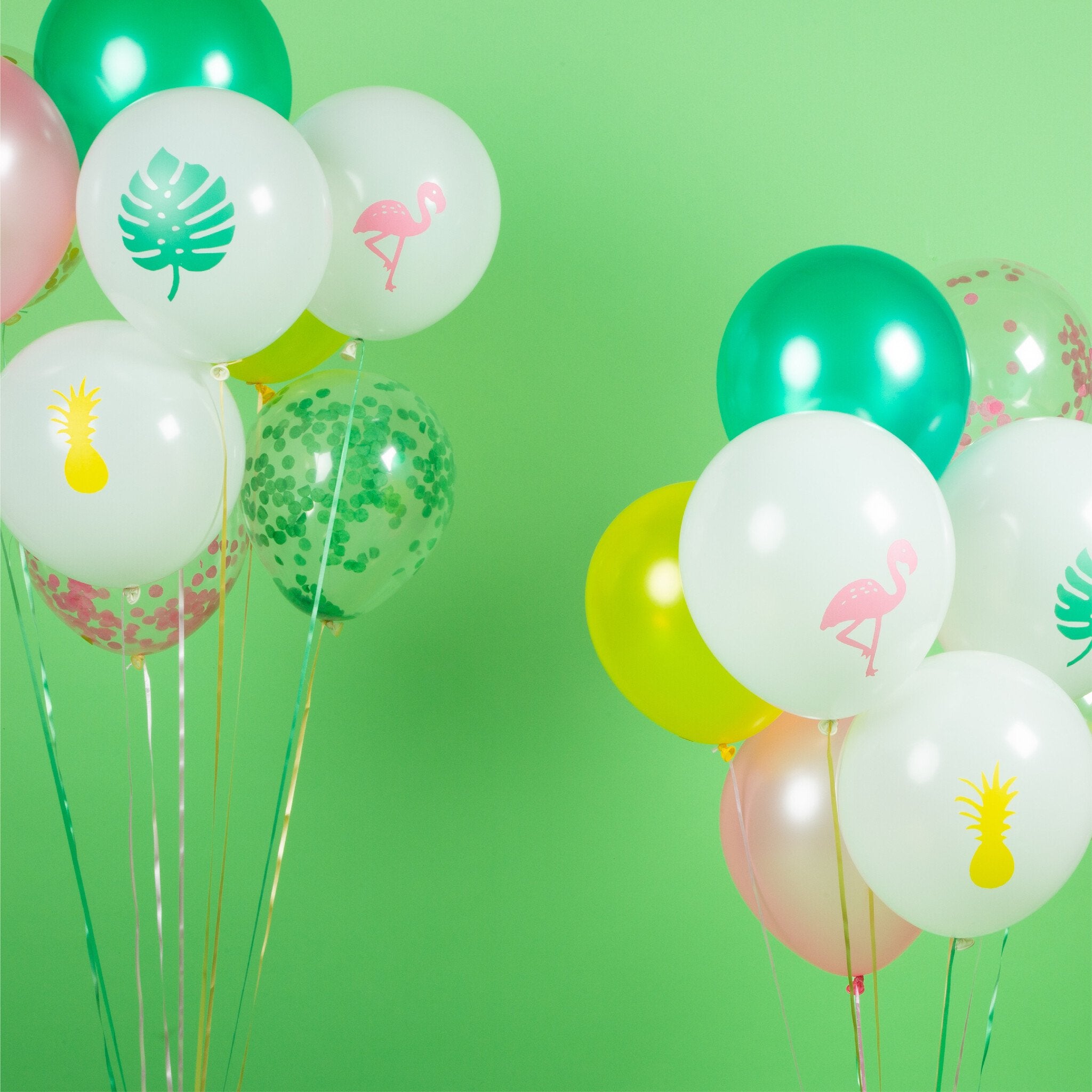 40 Stuks Tropische Hawaii Ballonnen Groen, Roze, Geel & Wit