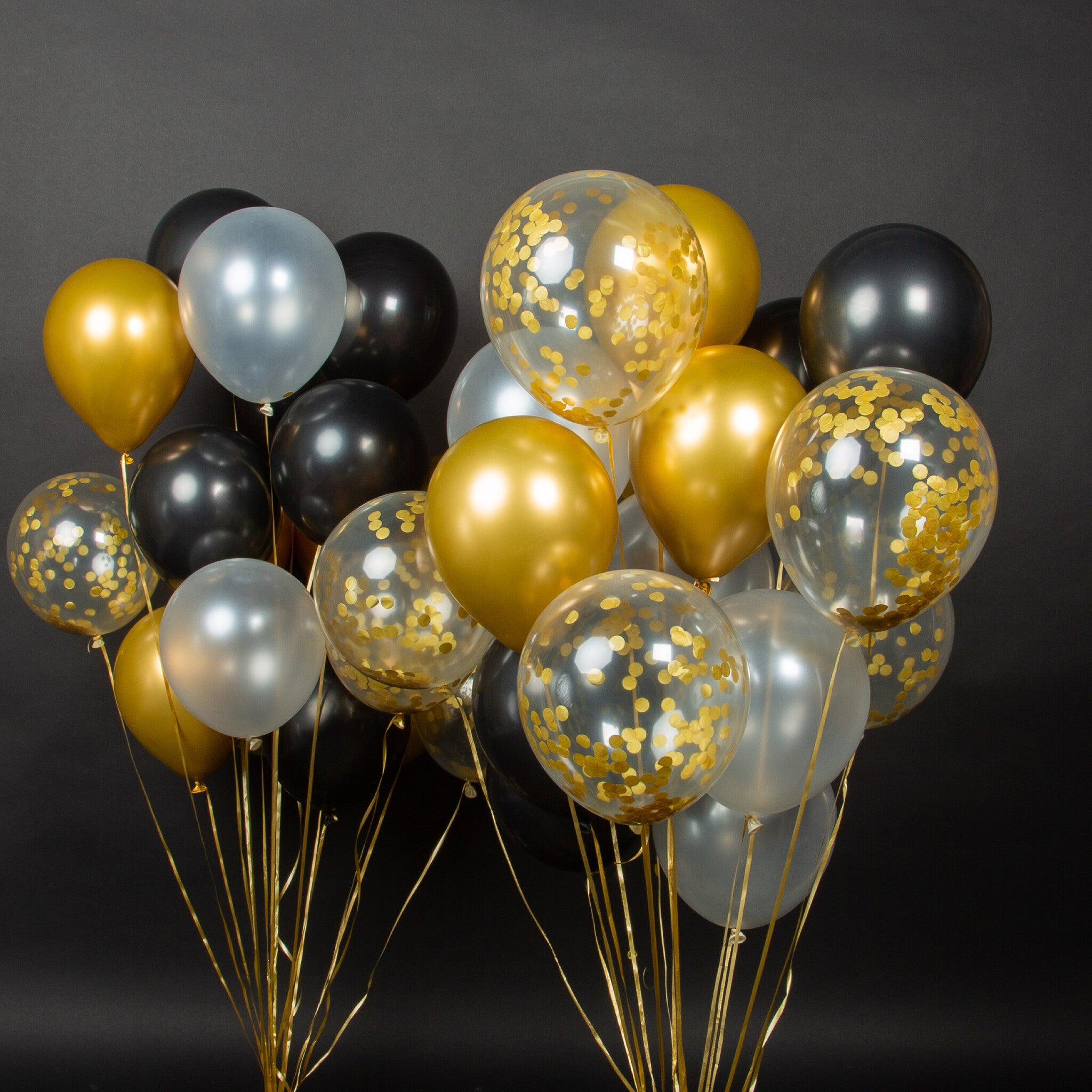 40 Stuks Zwart, Goud, Wit & Confetti Goud Ballonnen