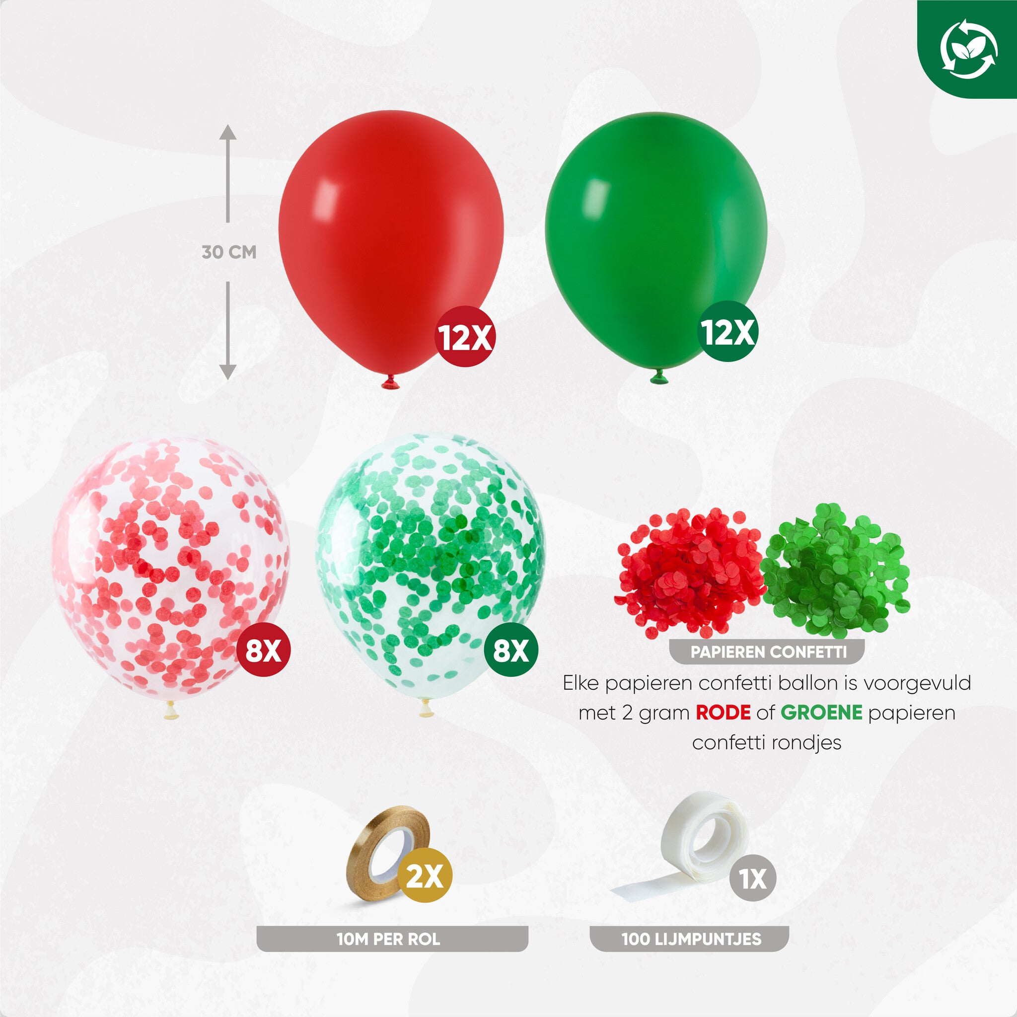 40 Stuks Groen, Rood, Confetti Groen & Rood Ballonnen